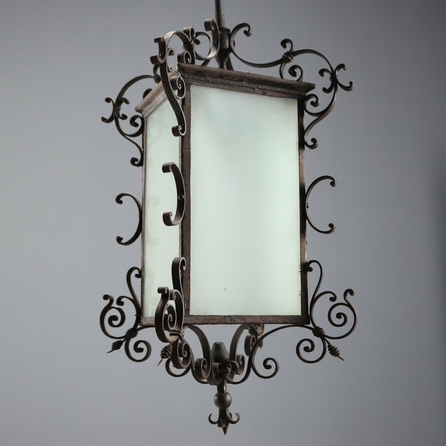 Antique Chandelier Wrought Iron Glass Italy XIX Century photo for sale