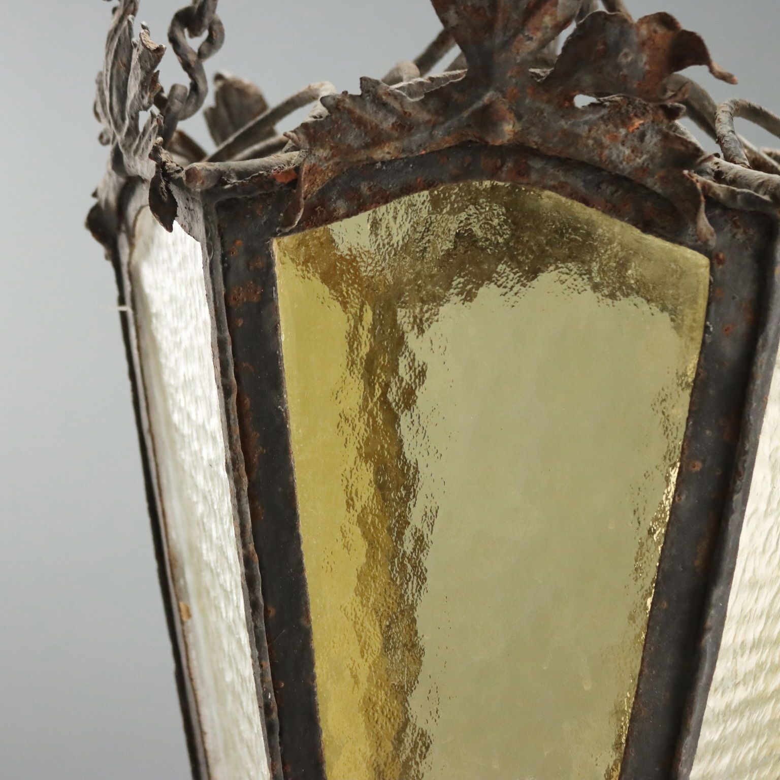 Antique Lanter Iron White And Yellow Glass Italy XX Century photo 970.0