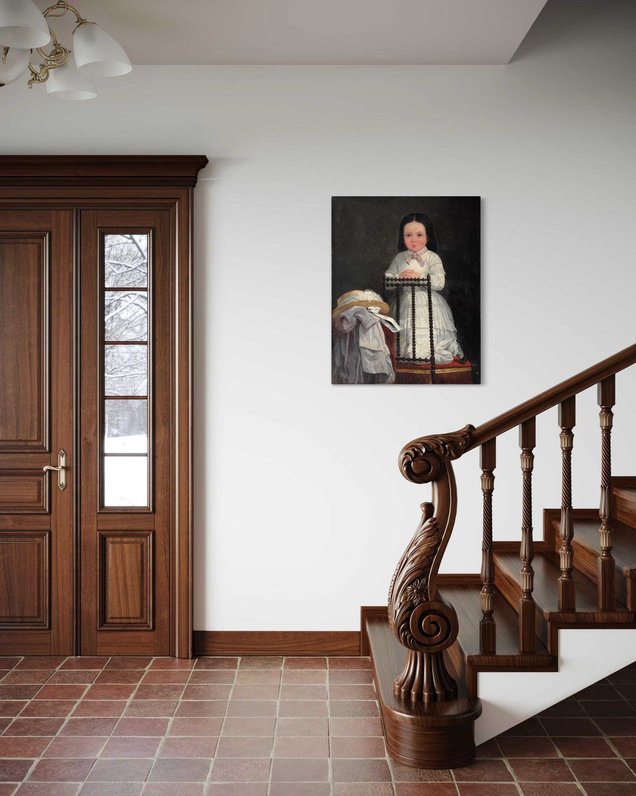 Antiek groot Frans olieverfportret van een biddend meisje, ca. jaren 1850 – schilderij op doek, 36x29 inch photo Kunst