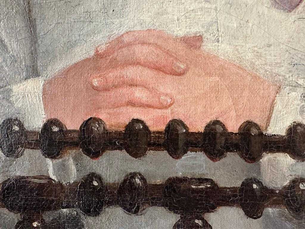 photo furniture Antiek groot Frans olieverfportret van een biddend meisje, ca. jaren 1850 – schilderij op doek, 36x29 inch