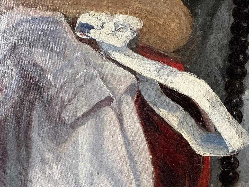 photo vinterior Antiek groot Frans olieverfportret van een biddend meisje, ca. jaren 1850 – schilderij op doek, 36x29 inch