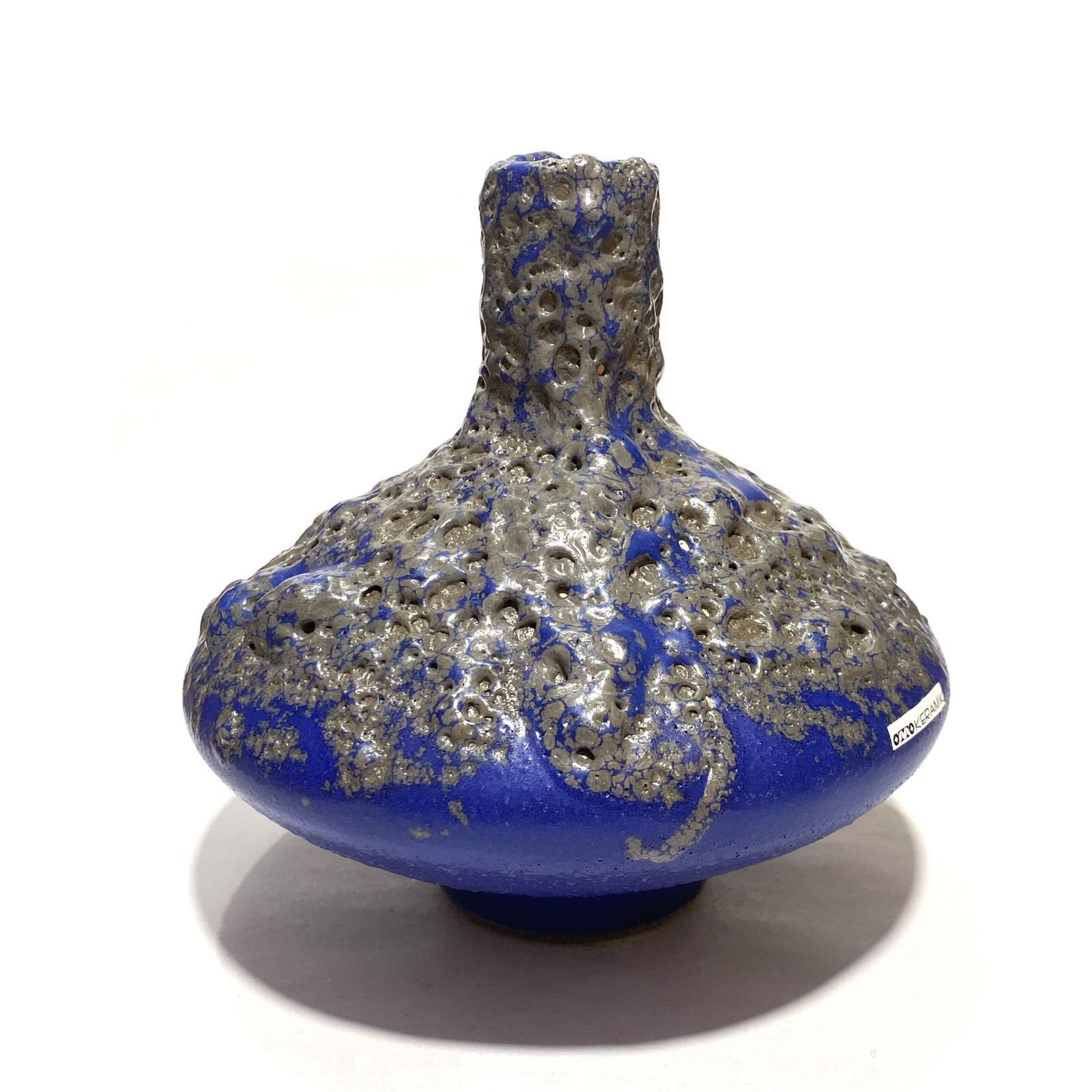 Otto Keramik 206 vaas in blauw fat lava (17,5 cm diameter), West-Duits art pottery glazuur photo for sale