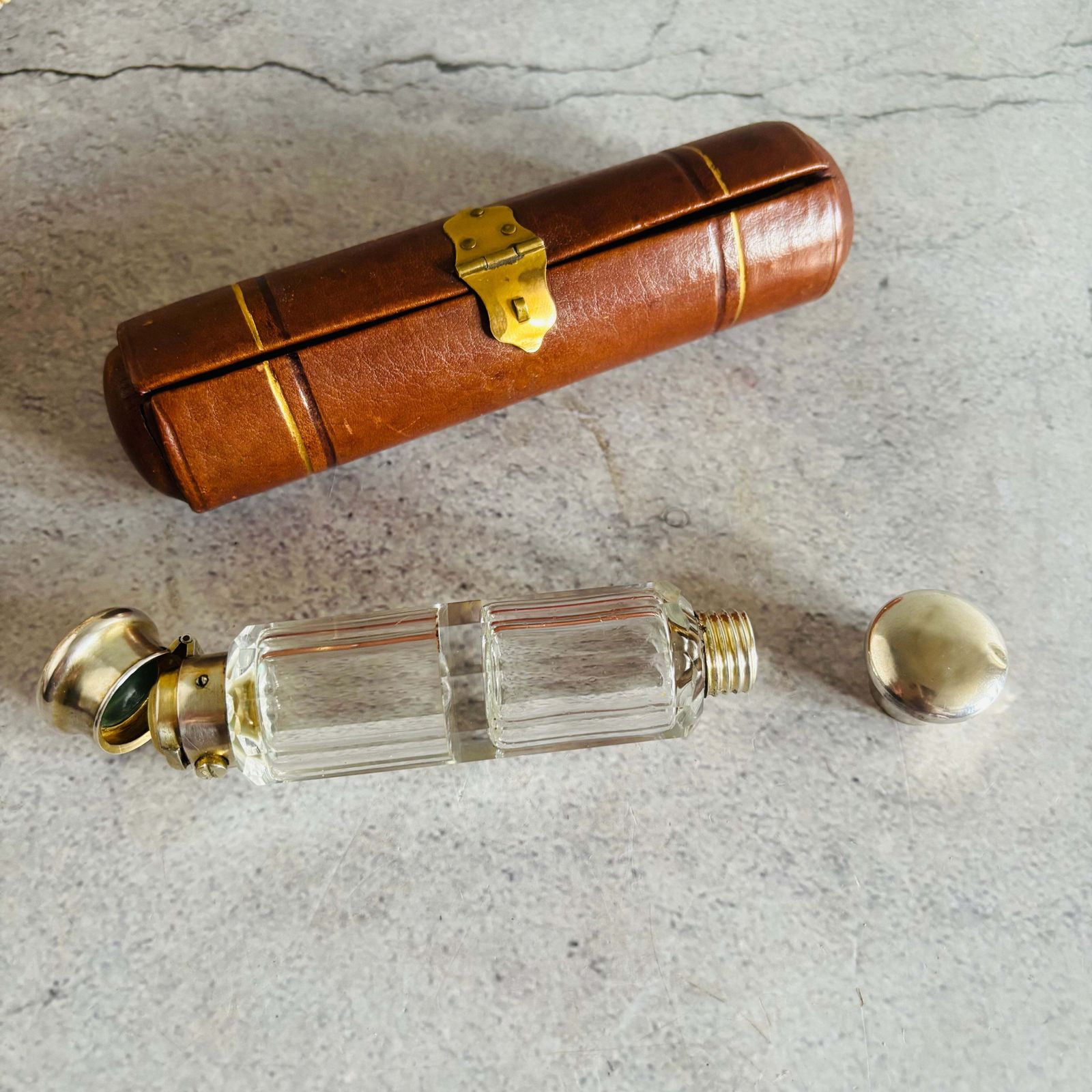 Antique Glass Double Ended Scent Bottle & Case photo vinterior