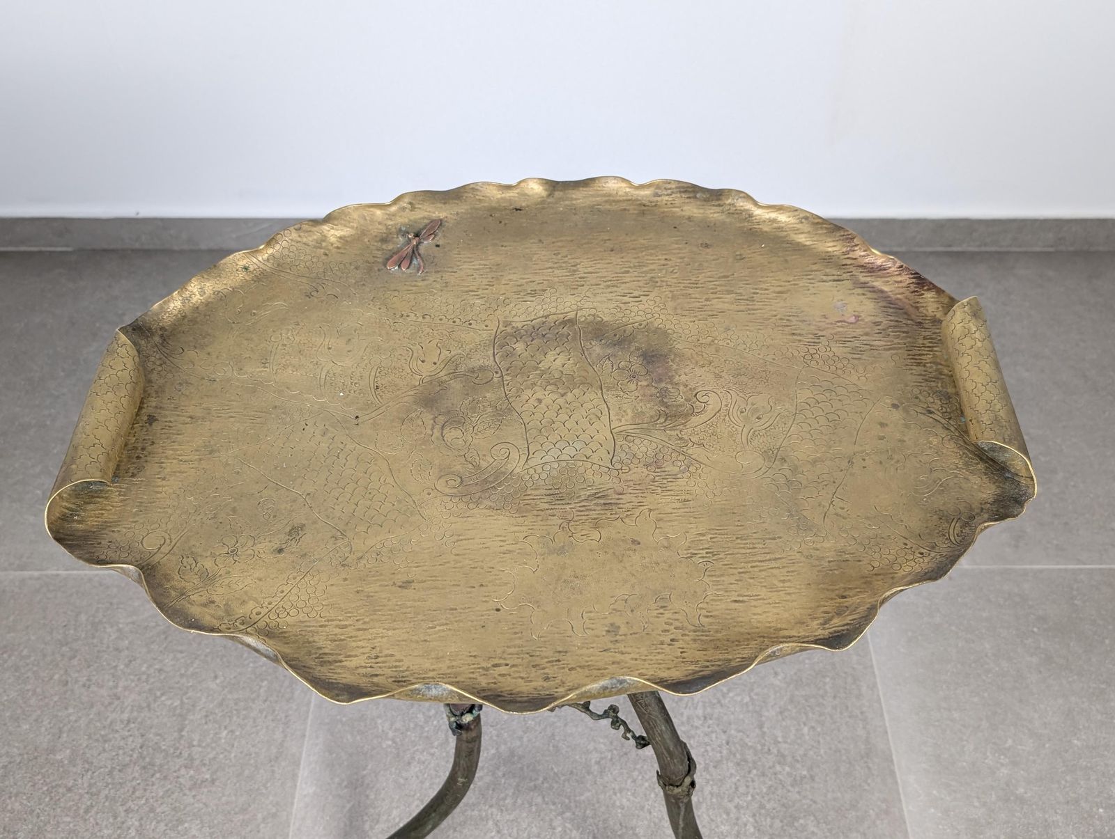photo vinterior Japanese Art Nouveau Bronze And Brass Table With Dragonfly, 1920s
