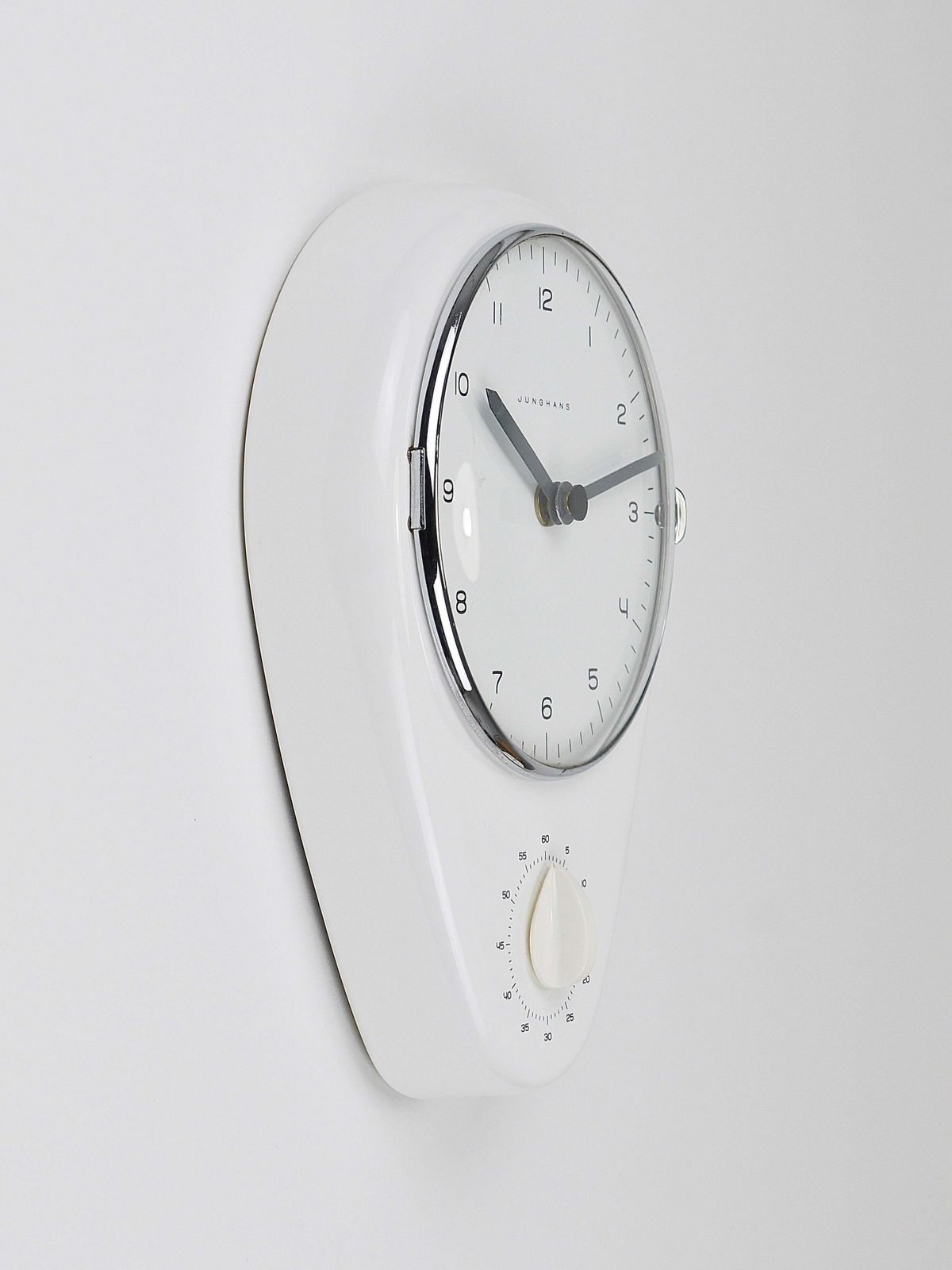 Max Bill Witte Wandklok & Timer Mid-Century Modern, Junghans Duitsland, jaren 1950 photo vintage