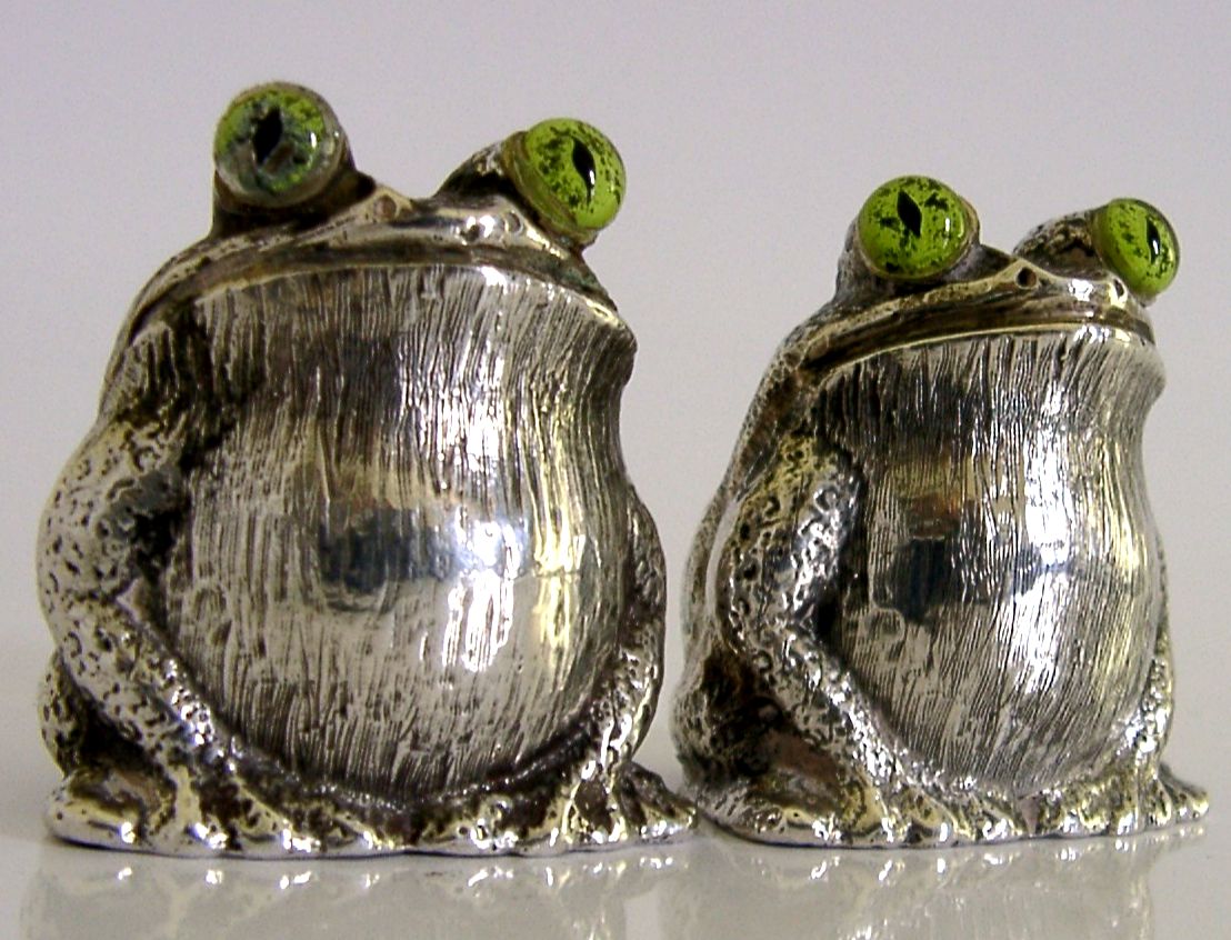 Cast 160g Sterling Silver Frog Salt & Pepper Cruet Set 2003 Novelty photo Home Decor