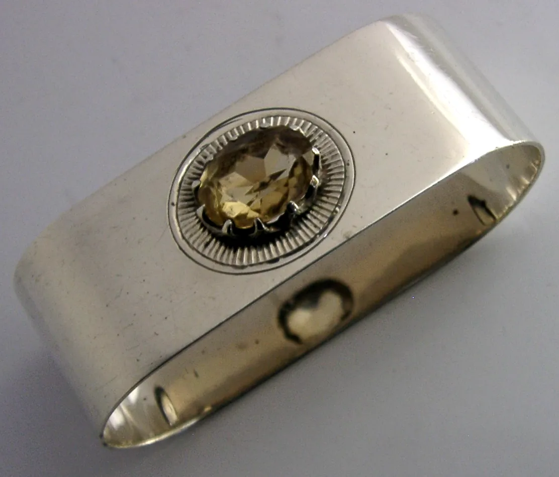 Sterling Silver Citrine Napkin Ring 1930 Antique 24g photo Home Decor