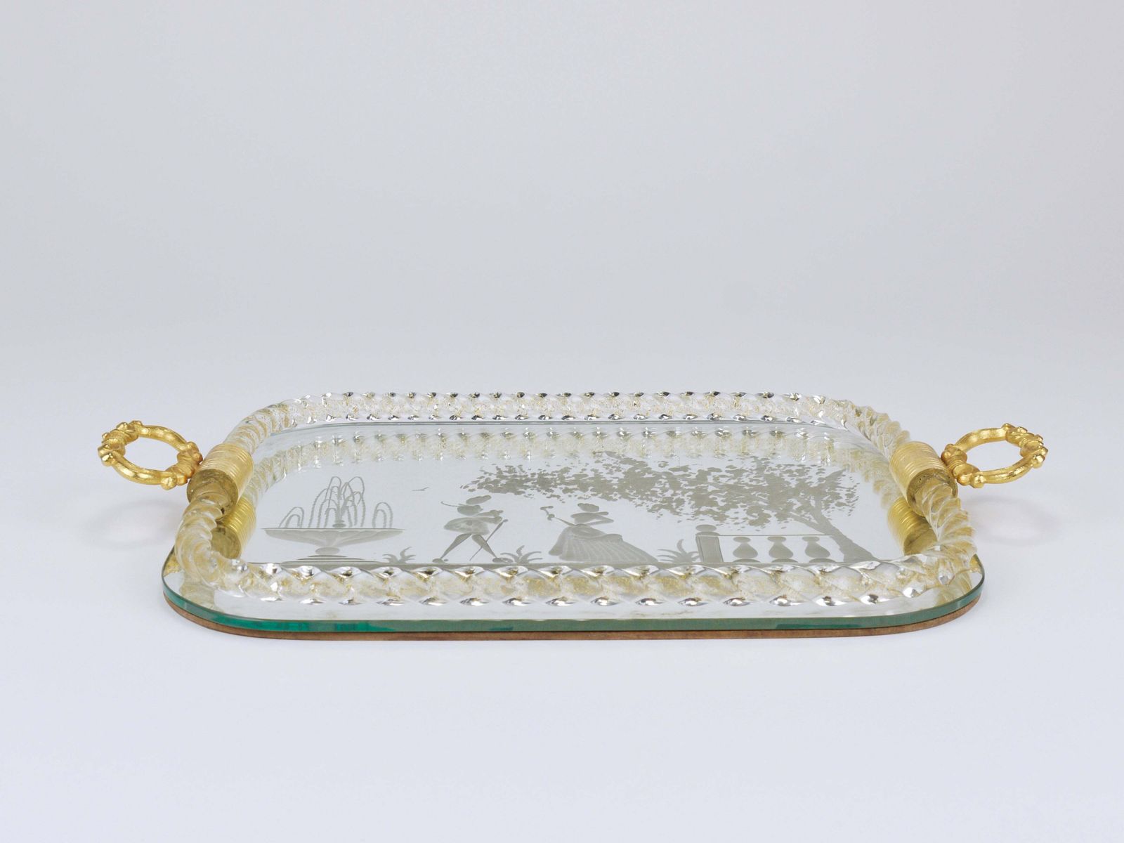 photo furniture Ercole Barovier Swirl Murano Glass Mirror Serving Tray, Venice, 1940s
