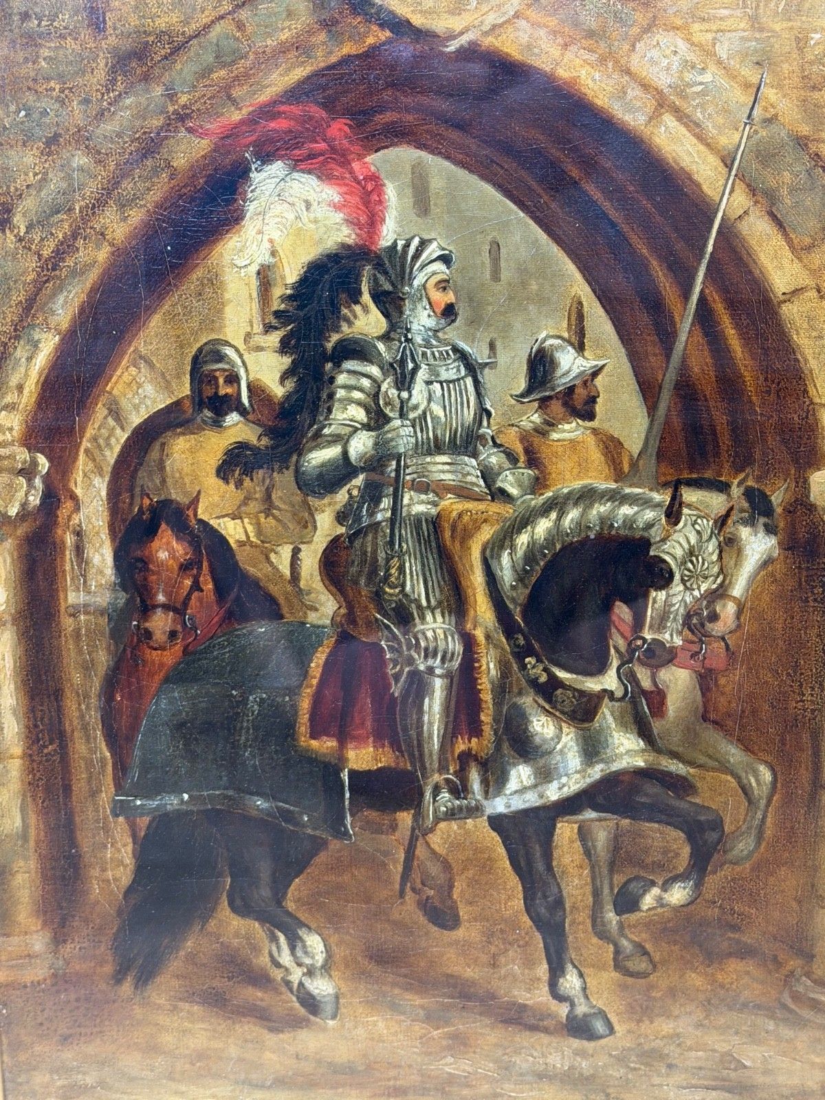 19th Century Oil Painting Renaissance Knight Mounted Beneath Cloister Circle Sir John Gilbert Ra photo furniture