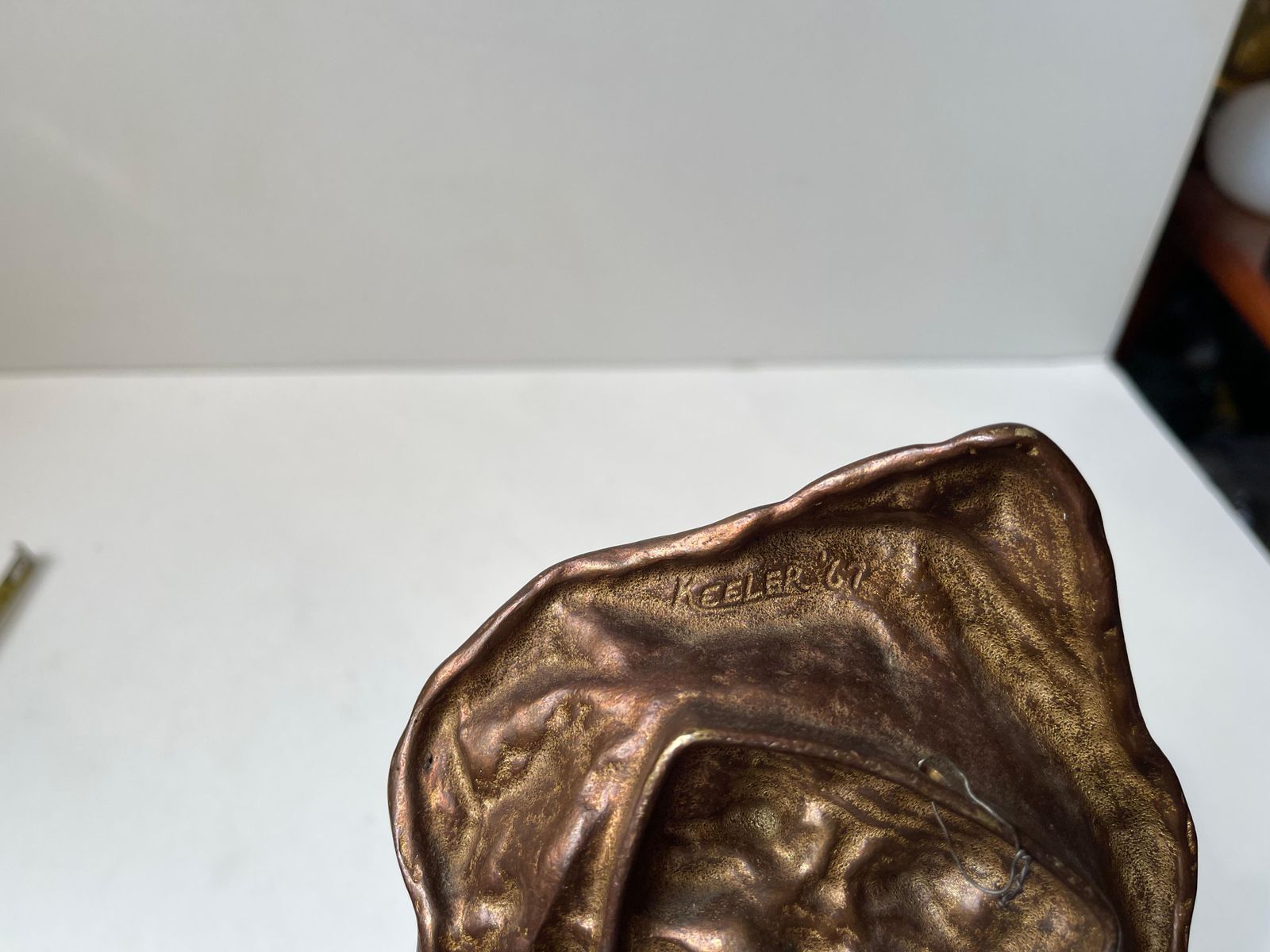 'Miner' Mike Keeler 'The Old Man And The Sea' Ashtray In Brass, Signed, 1967 photo 679.0