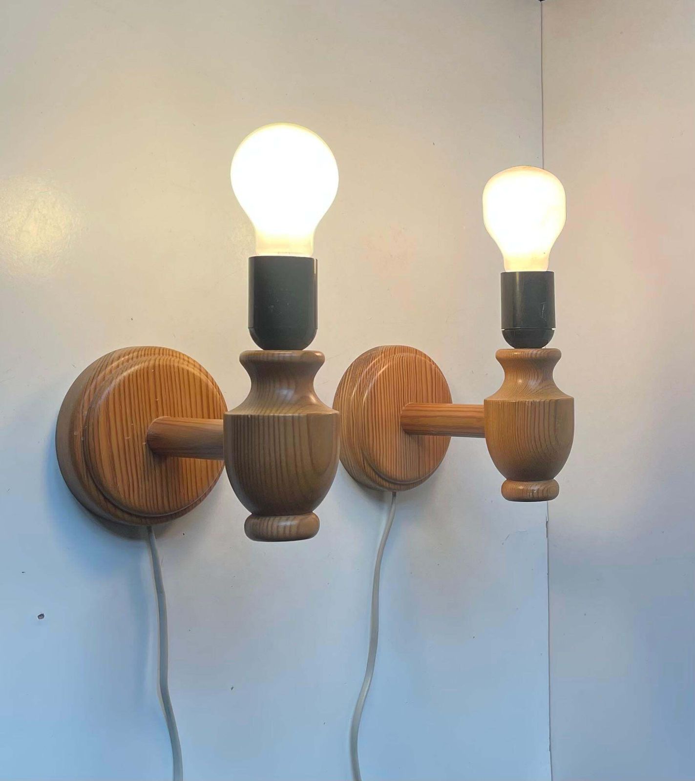 Vintage Nordic Wall Sconces In Oregon Pine, 1980s, Set Of 2 photo furniture