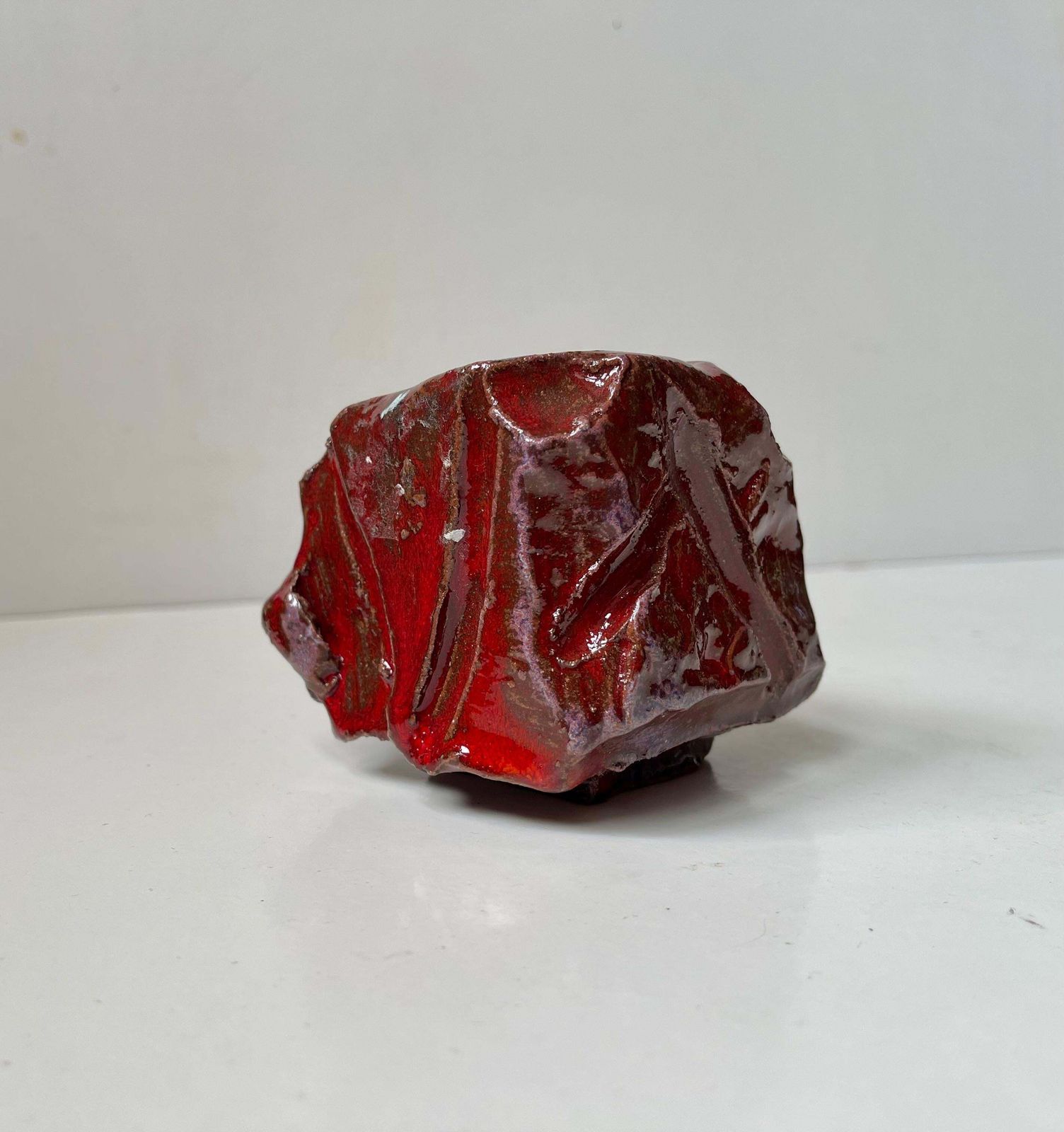 Icelandic Brutalist Vase With Volcanic Blood Glaze, 1970s photo for sale