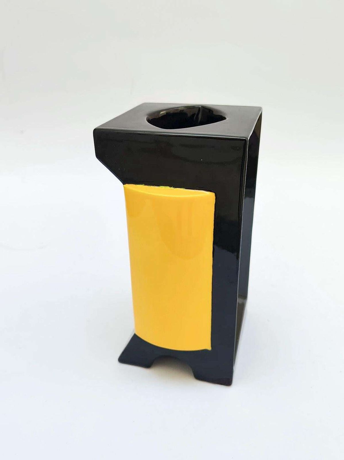 Lesa Ceramiche Totem Yellow Black Vintage Pop Art Space Age Design Ceramic Vase photo vinterior