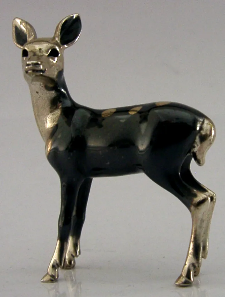 Decent Sized Sterling Silver Enamel Deer Animal Figure 1993 Saturno 2.25inch photo furniture