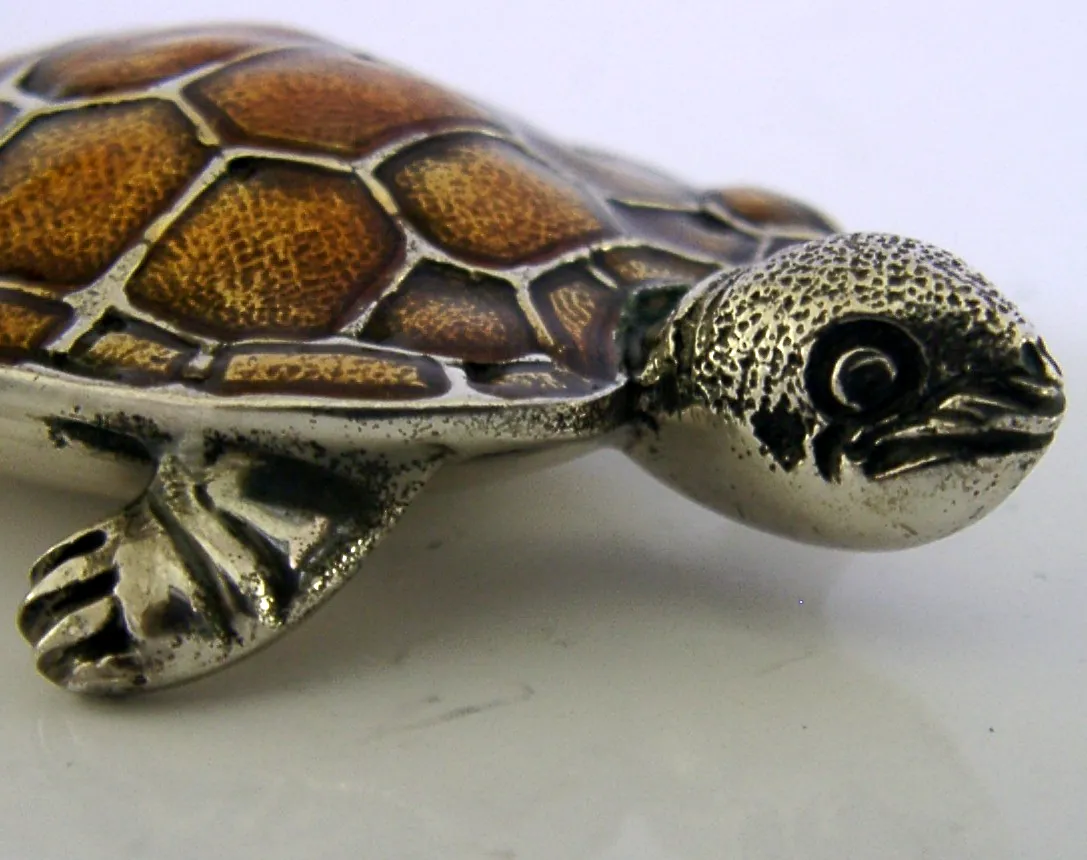 Figurine animale tortue en argent massif et émail, Saturno, Italie, 1979, 52 g photo Art