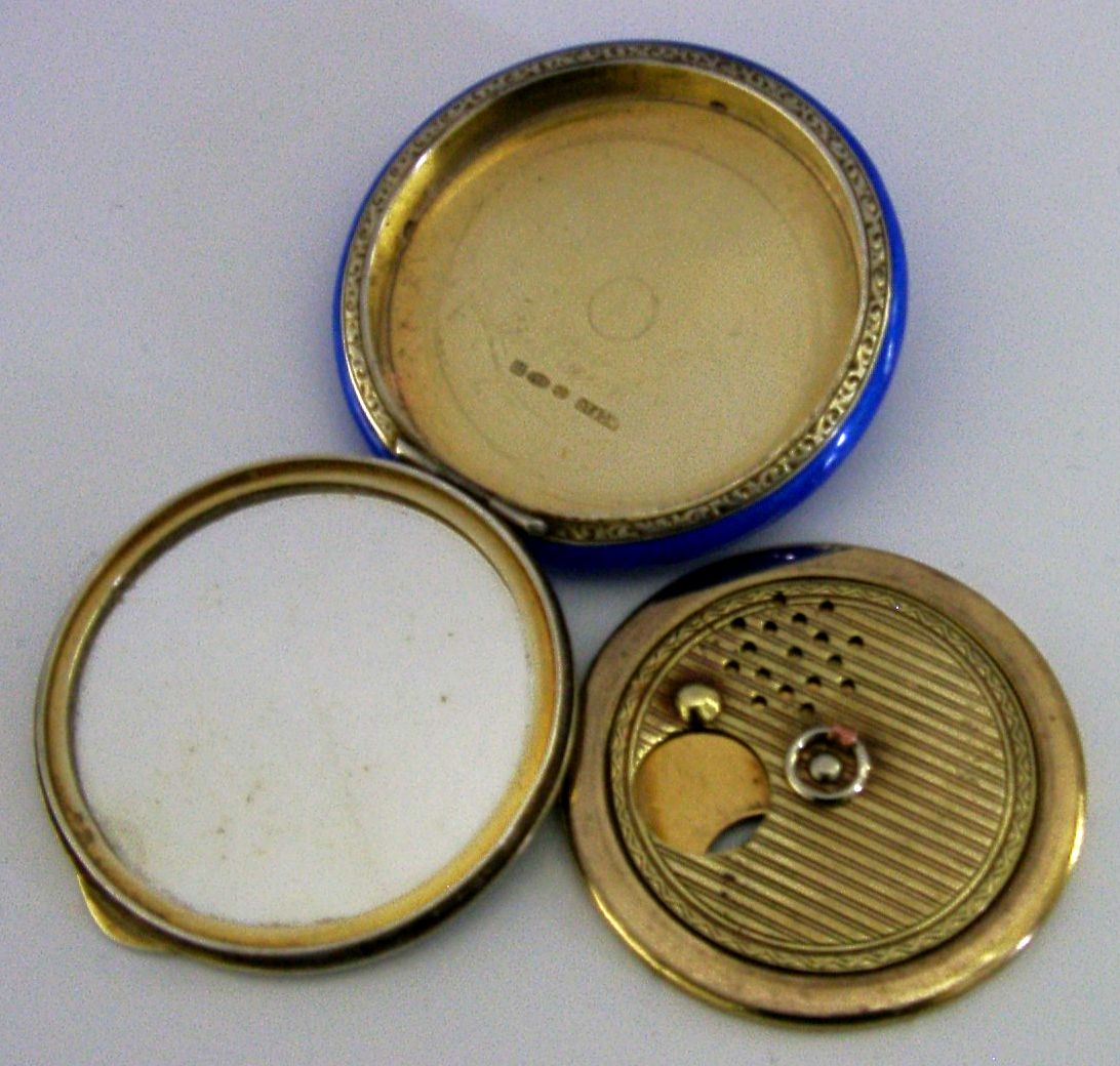 Woonaccessoires Antiek Sterling Zilveren Email Compact 1927, Handgeschilderd photo
