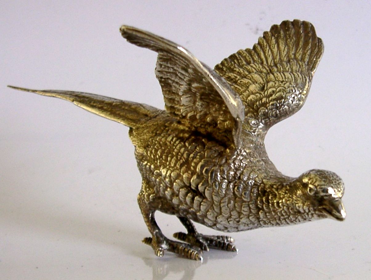 Heavy 125g Sterling Silver Pheasant Bird Figure 1958 Hunting Shooting English photo for sale
