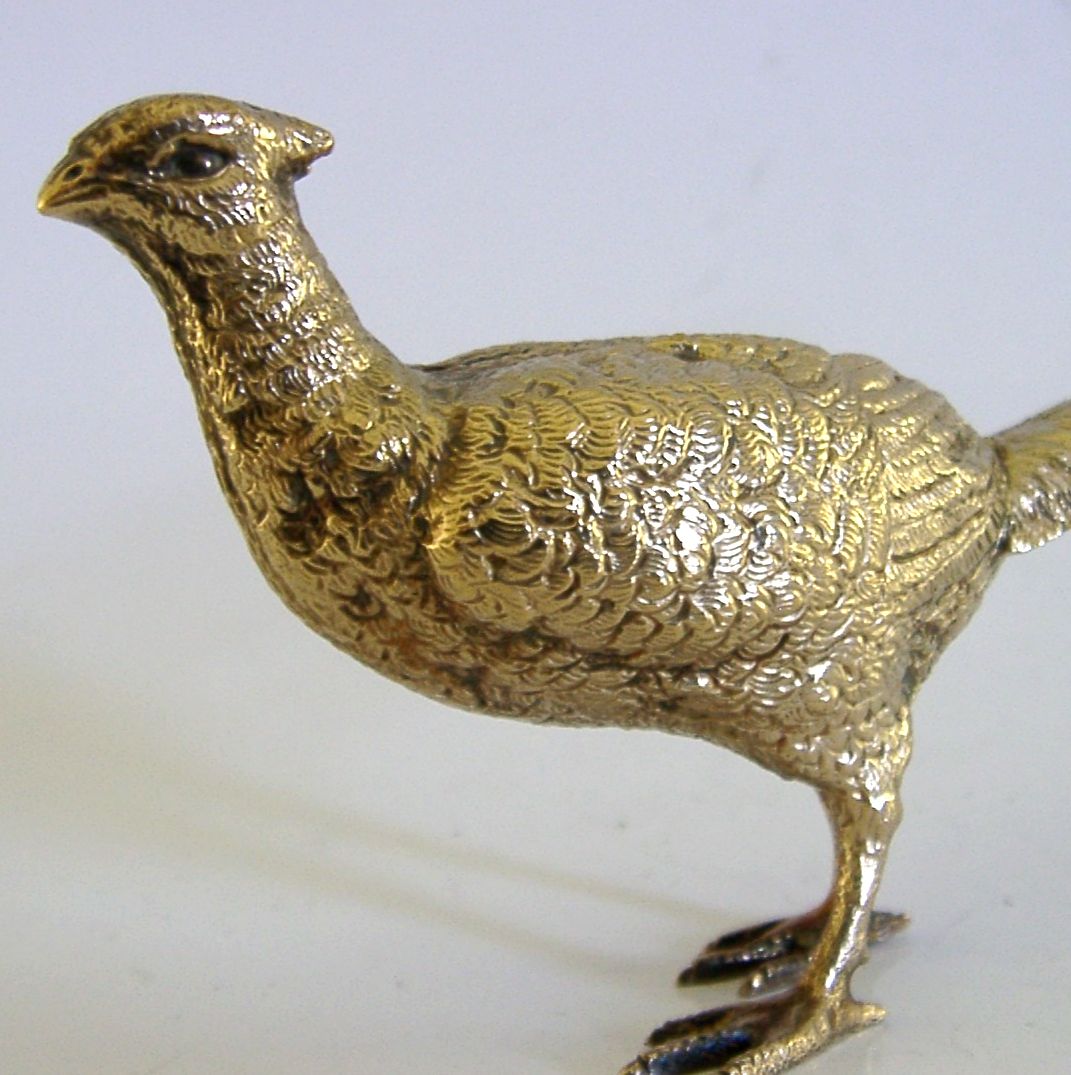 Sterling Silver Gilt Golden Pheasant Bird Figure 1995 English Shooting photo furniture