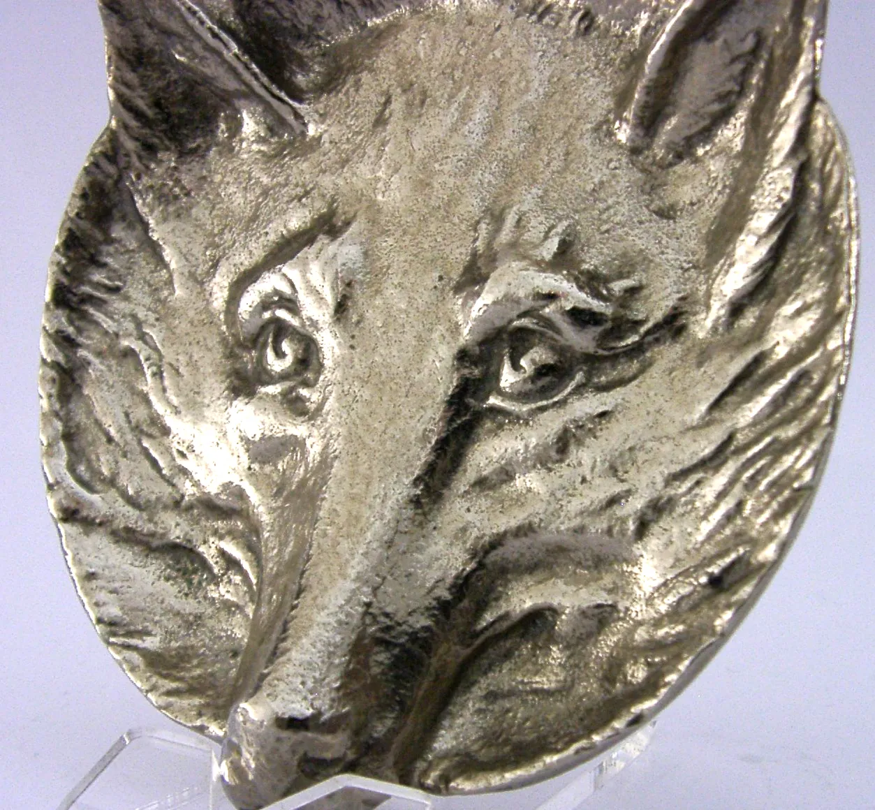 Coupelle cendrier en métal argenté, tête de renard, vers 1940, chasse, 132 g