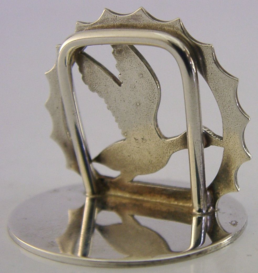 Engels sterling zilveren menuhouder met eend 1993, jacht, Stamford photo Woonaccessoires
