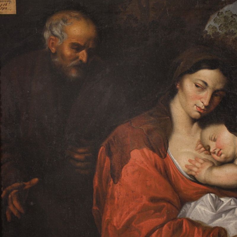 Large 17th Century Flemish Painting, Rest On The Flight Into Egypt photo 27500.0