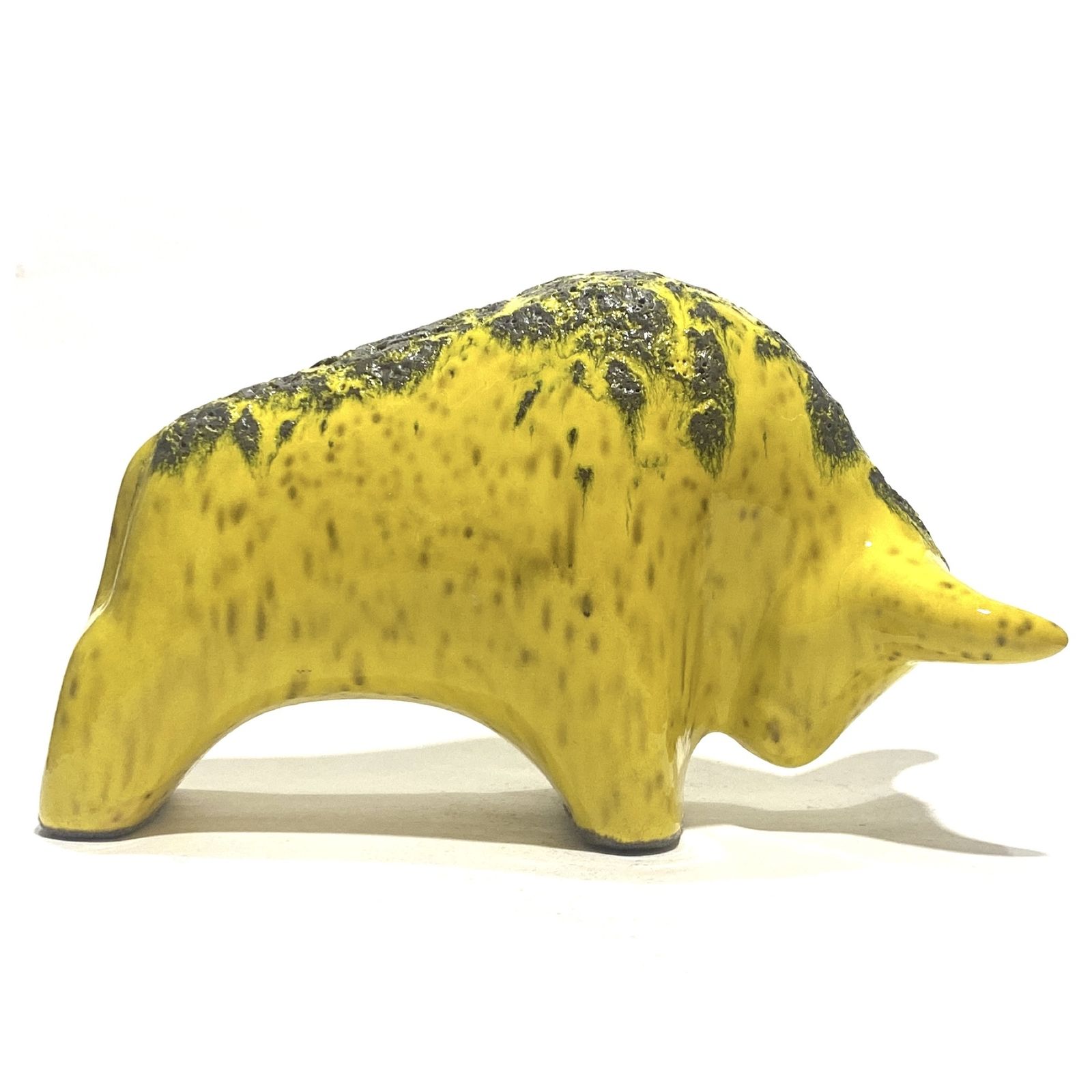 Otto Keramik Ceramic Bull In Yellow Fat Lava Glaze, West German Pottery Style Ornament photo Home Decor