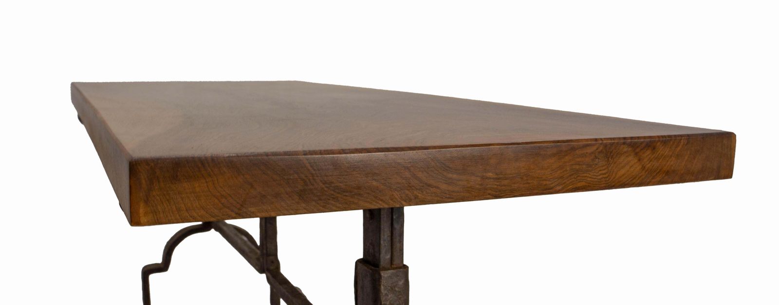 Table basse française en noyer massif et fer forgé, vers 1960 photo buy