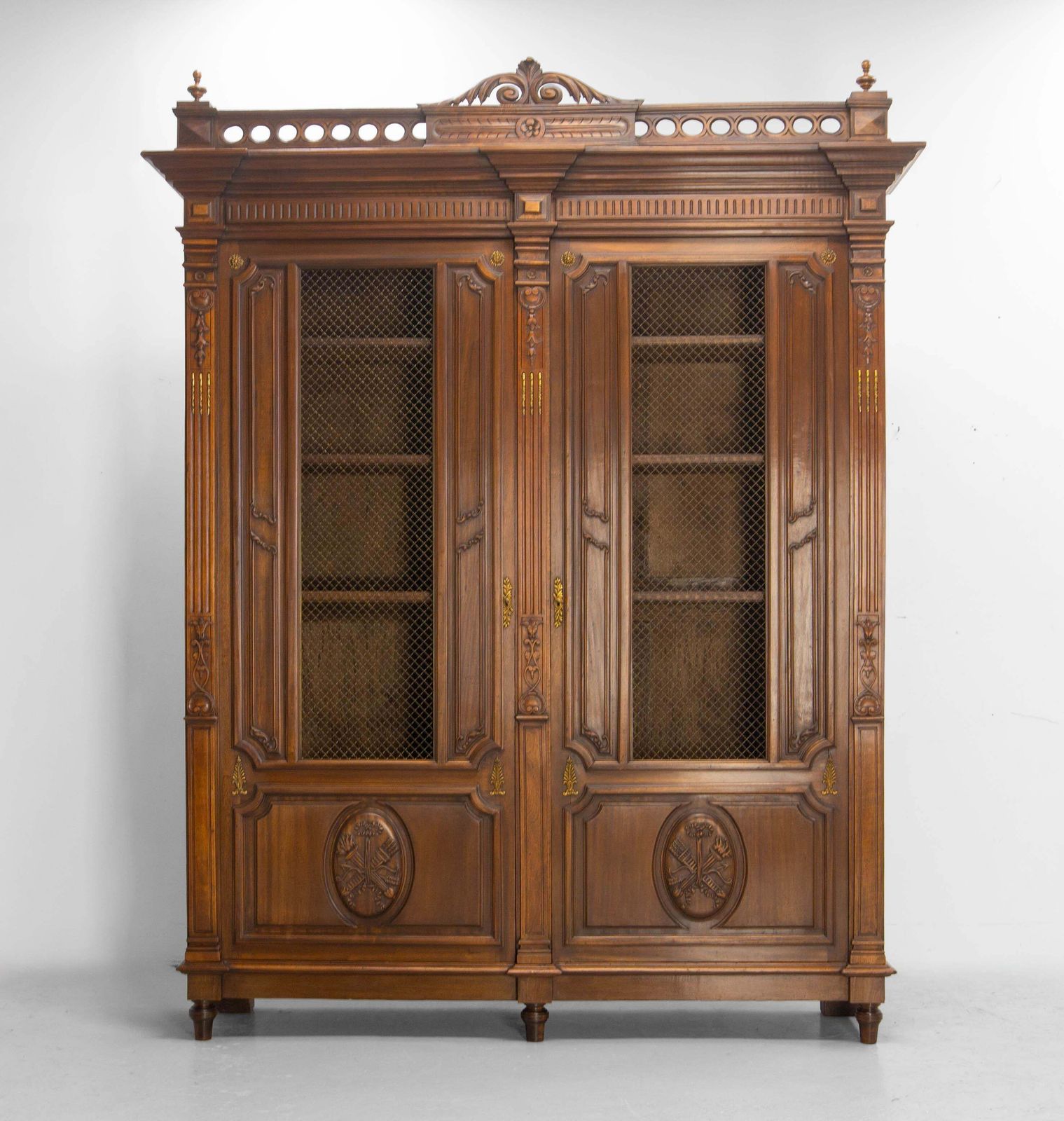 French Louis XVI Style Exotic Wood Wire Mesh Book Case Armoire C. 1890 photo furniture