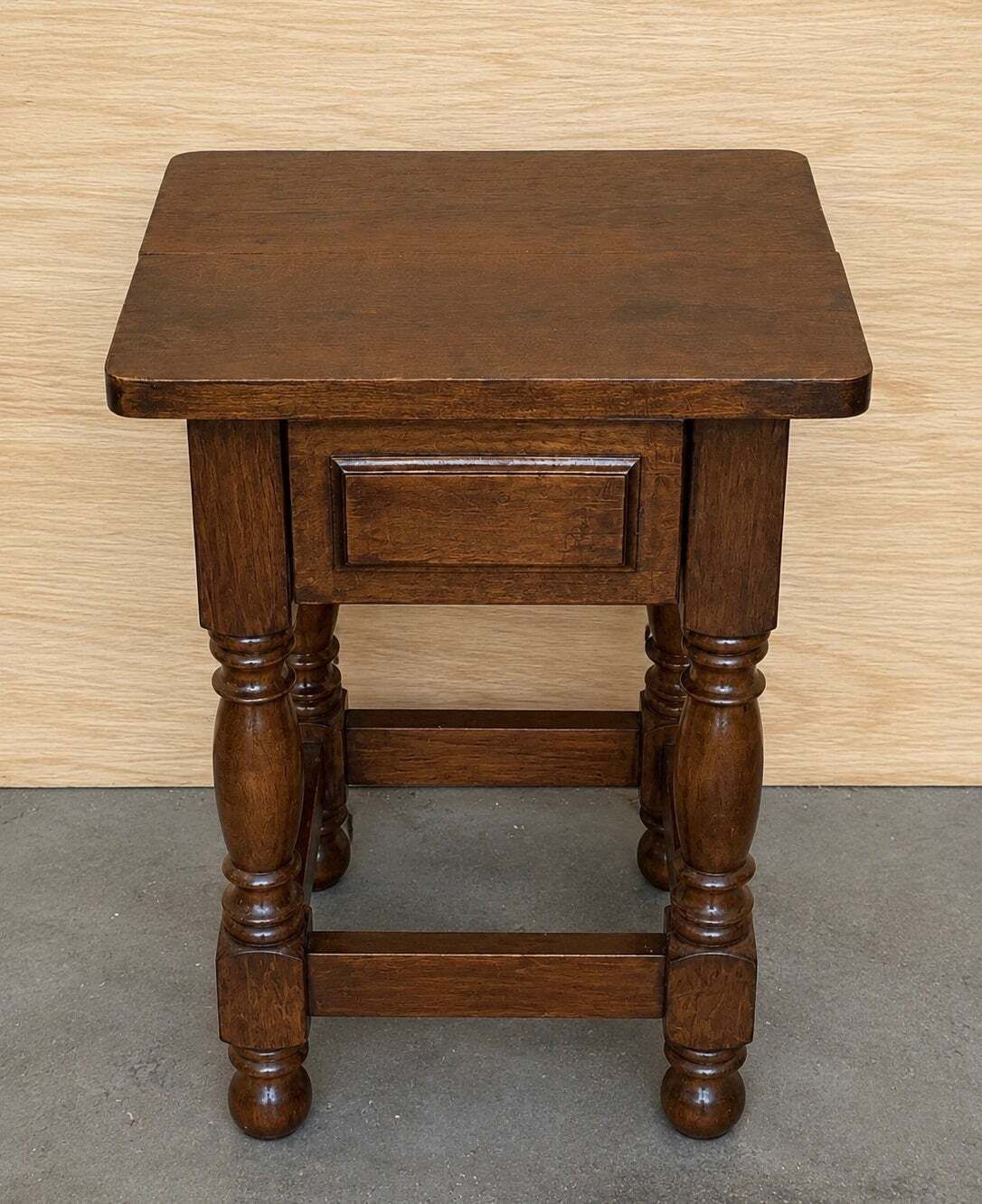 Pair Of Antique Spanish Side Tables With Turned Legs And One Drawer photo for sale