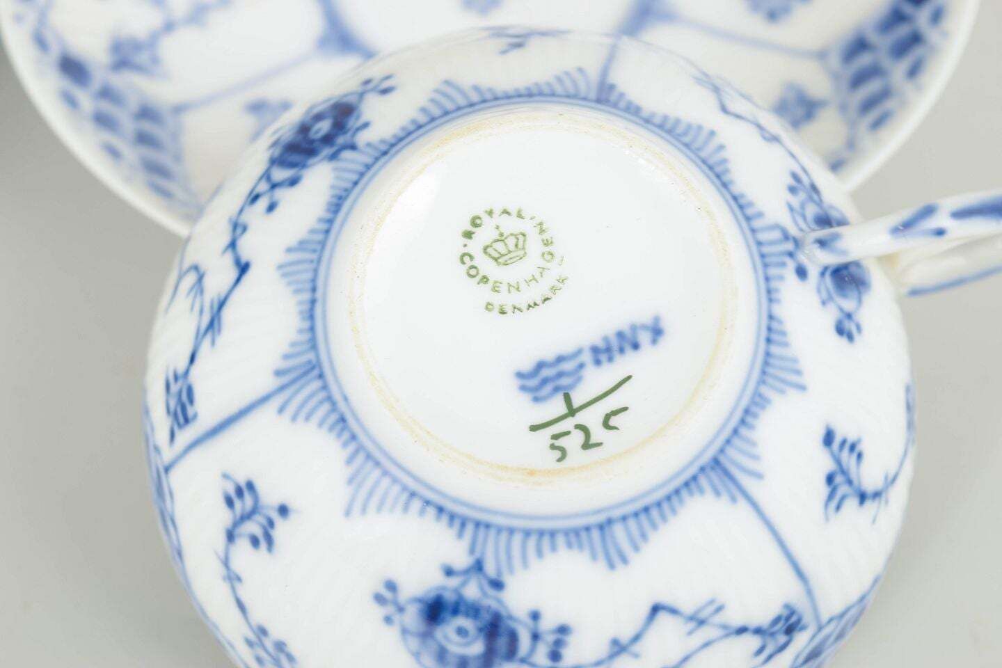 Royal Copenhagen. Set Of 3 Teacups With Saucers. Blue Fluted Half Lace Pattern. photo for sale
