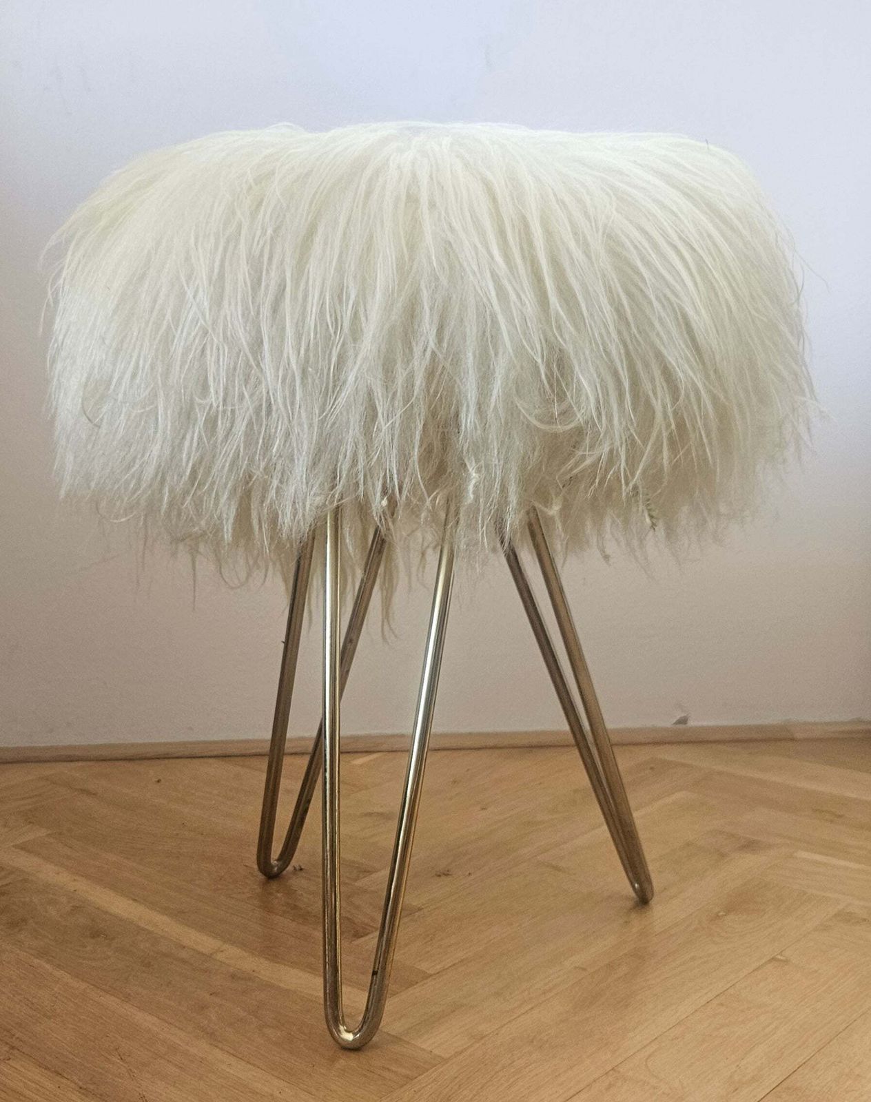 Rare Midcentury Brass And Hairpin Tripod Stool, Germany, 1960s photo for sale