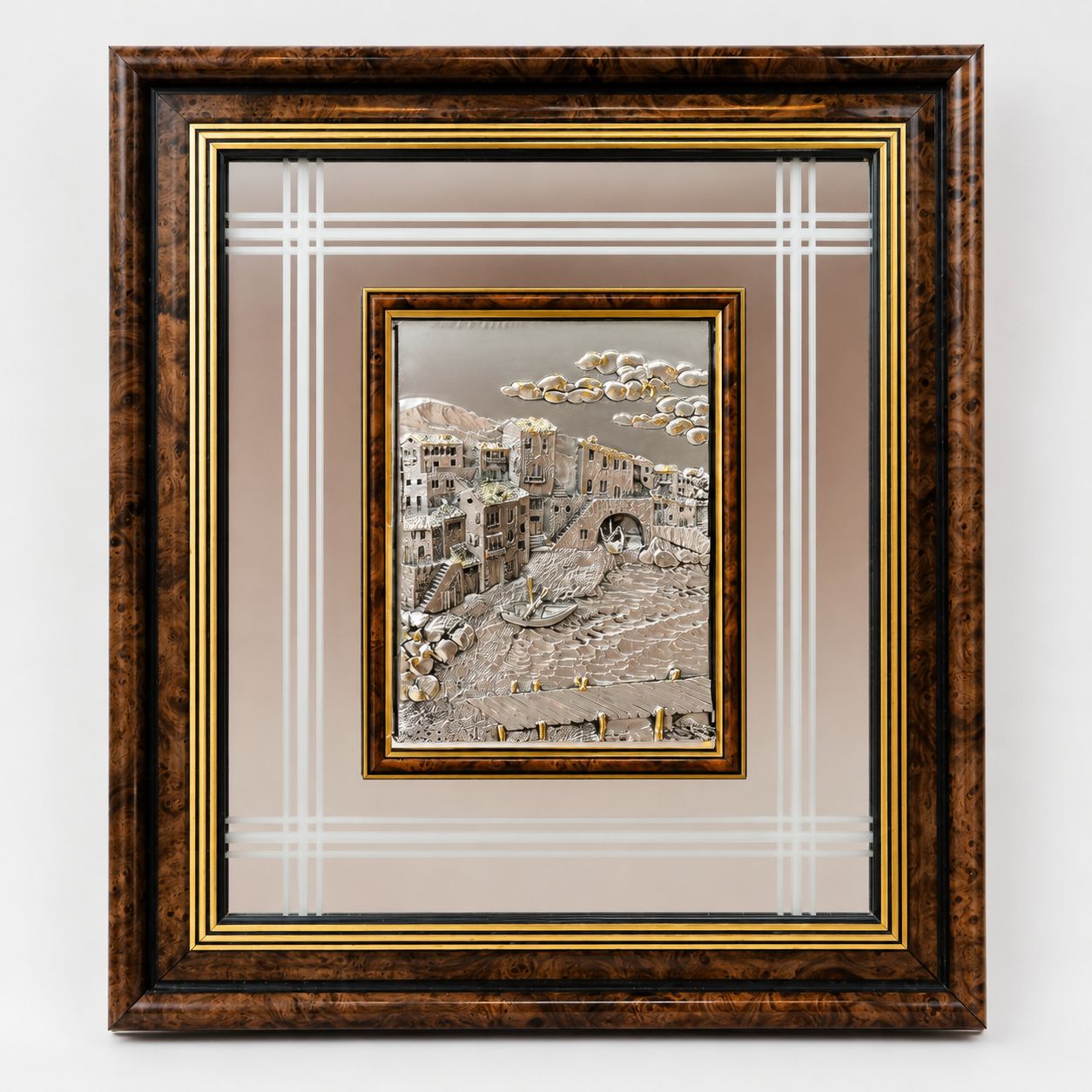 Set van drie Italiaanse 925 verzilverde bas-reliëfs met spiegellijsten van Guerrini photo buy