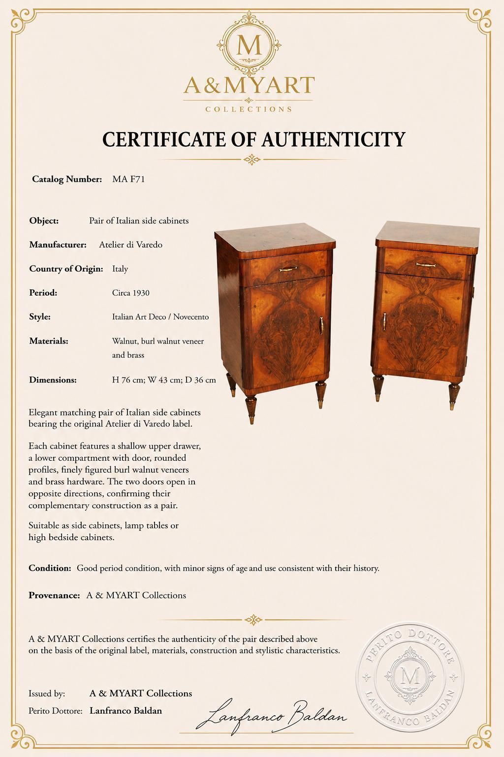 Paar Italiaanse Art Deco Kastjes in Wortelnoten Fineer door Atelier Di Varedo, jaren 1930 photo for sale