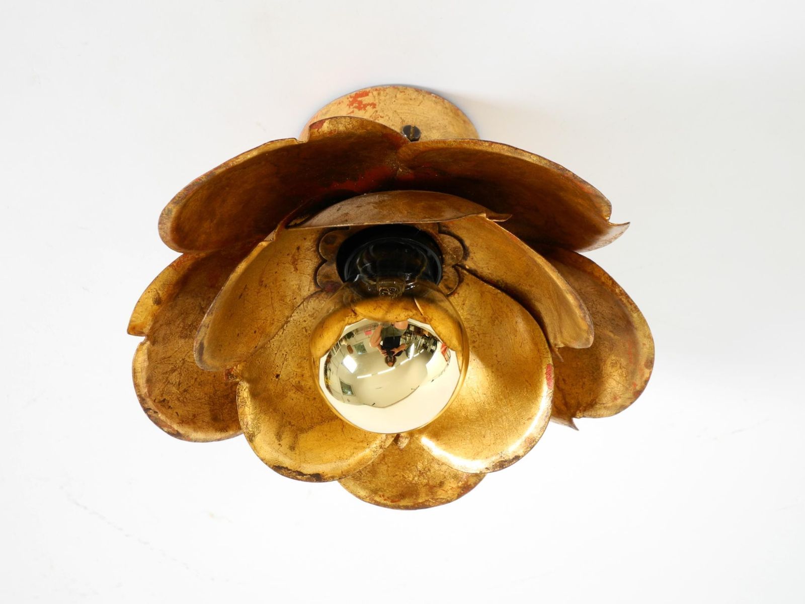 Beautiful, Large Gilded Wall Lamp, "Water Lily" Italy, 1960s photo for sale