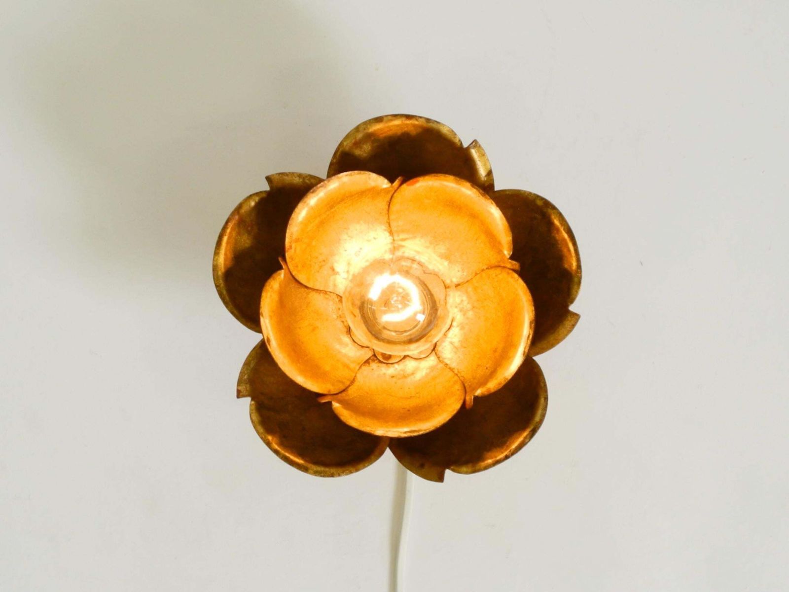 photo for sale Beautiful, Large Gilded Wall Lamp, "Water Lily" Italy, 1960s