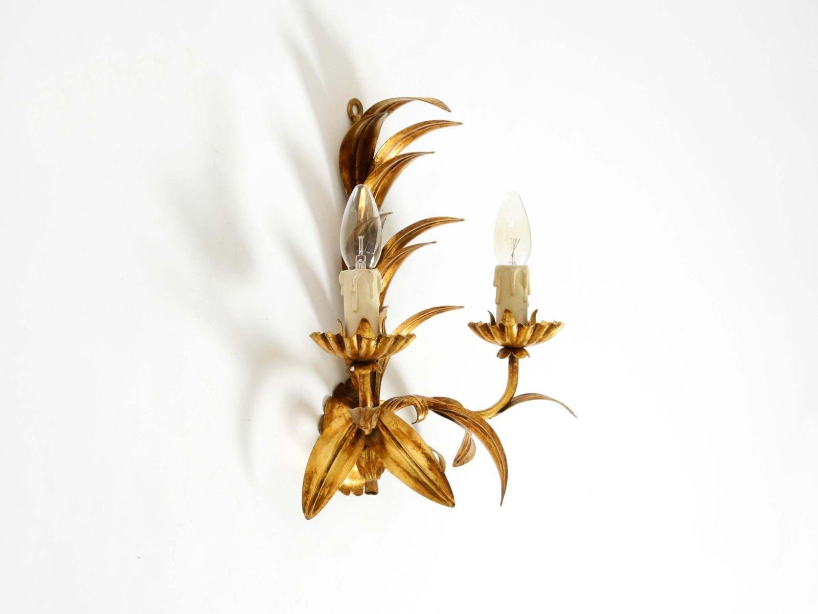 Large Italian Florentine Gilt Metal Wall Lamp With 2 Sockets, 1960s photo furniture