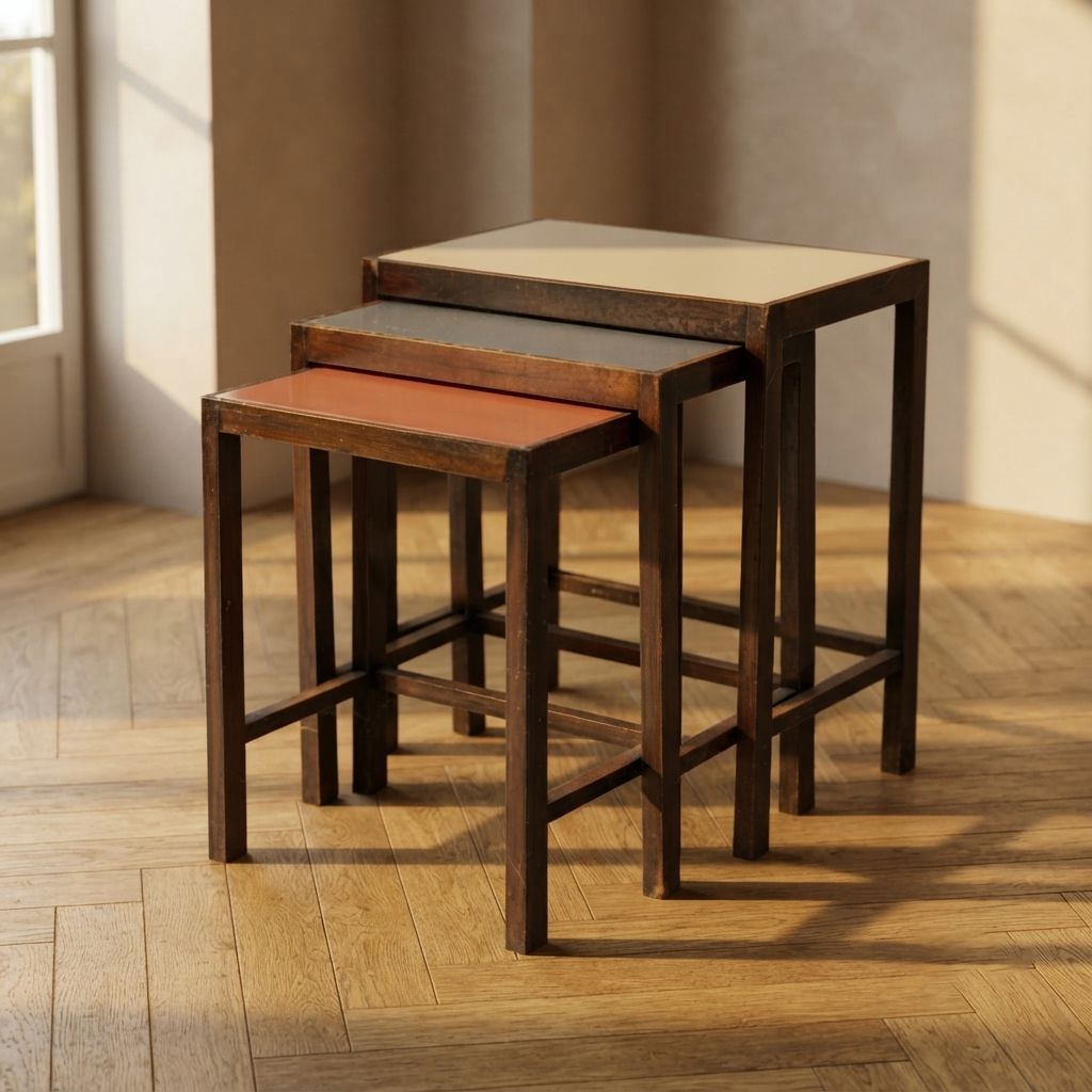 Art Deco Bijzettafels, Set Van 3, Midden 20e Eeuw, Tsjechoslowakije, 70 × 60,50 × 40 cm