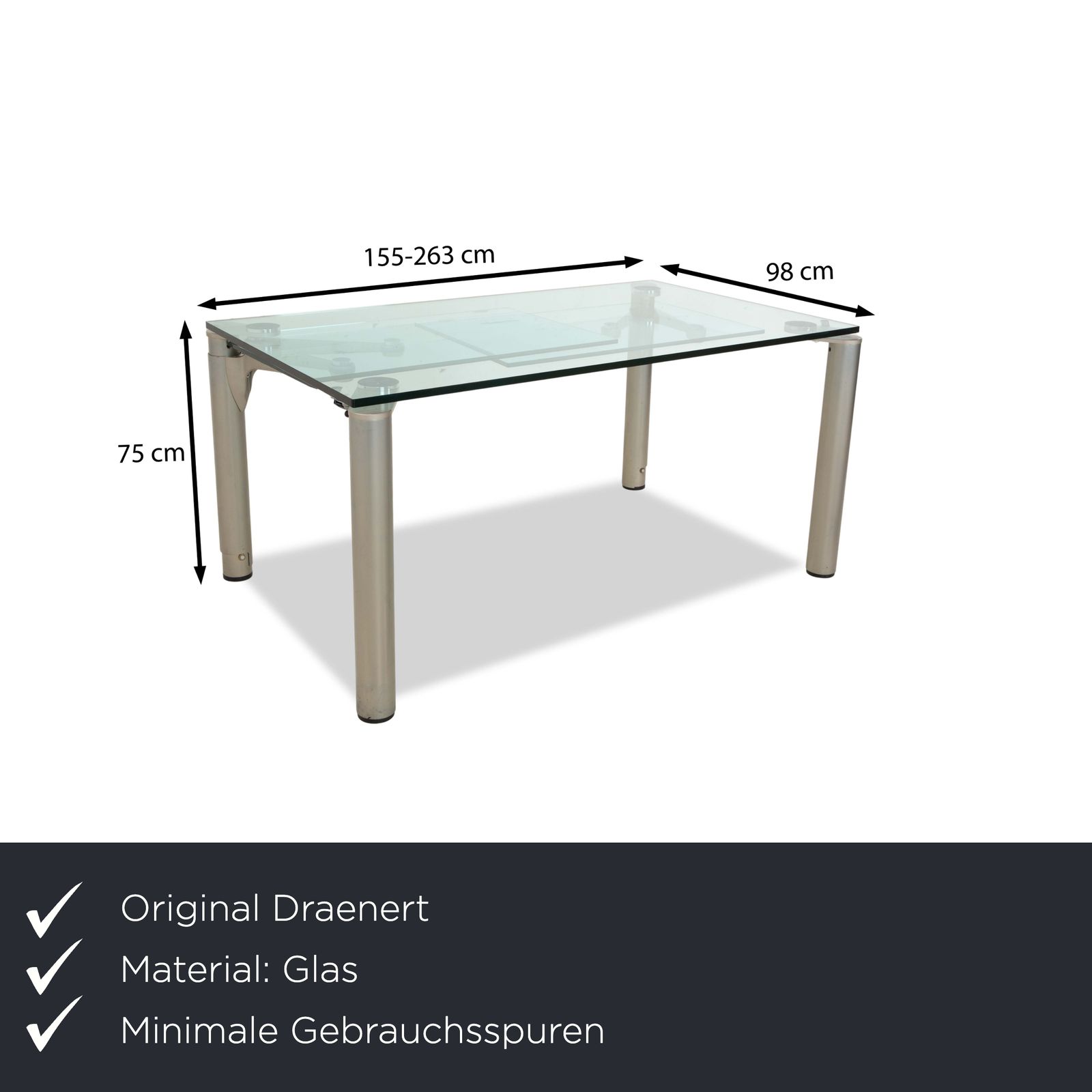 Draenert Casanova Glass Dining Table Silver Pull Out Function photo furniture