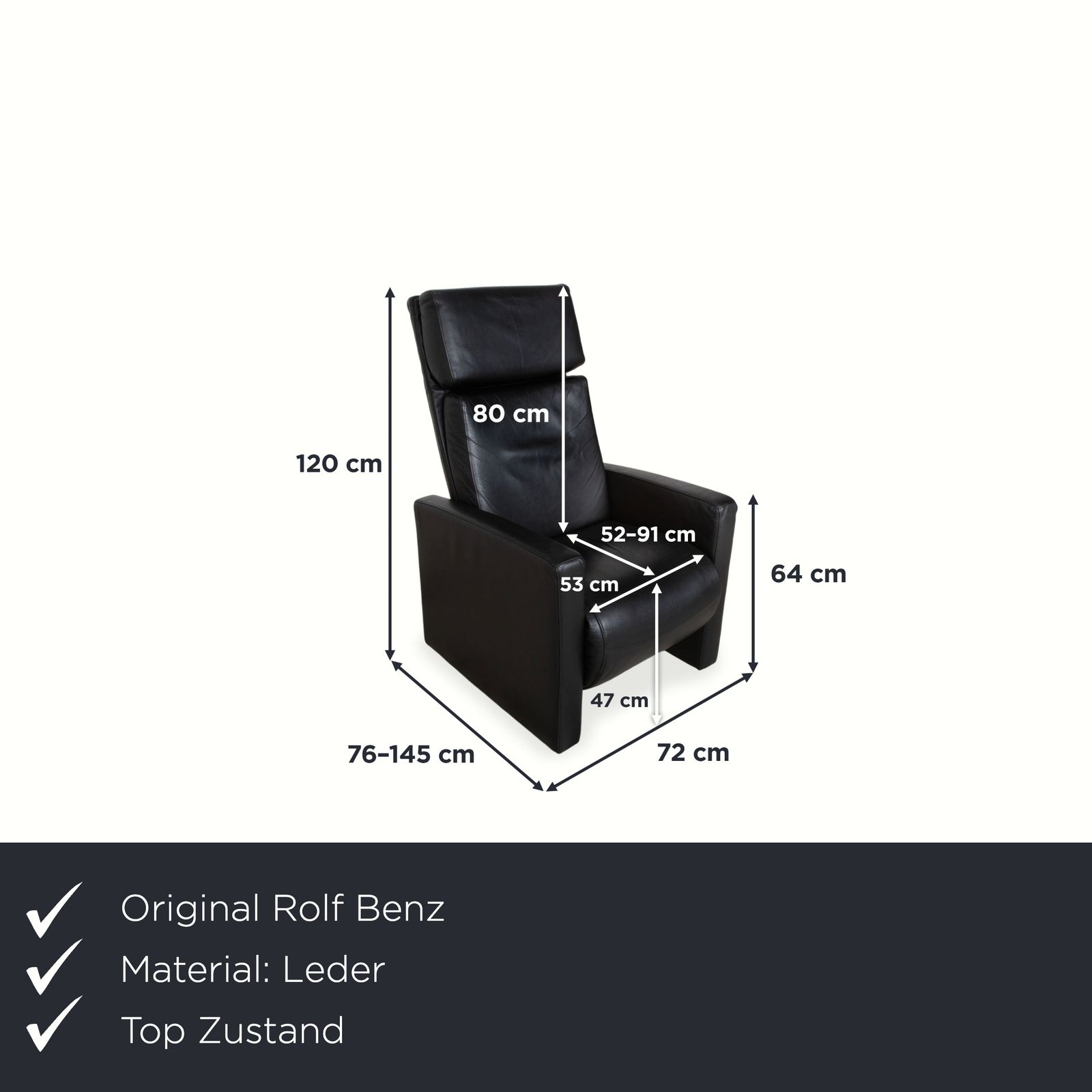 Fauteuil Rolf Benz EGO en cuir noir, dossier haut, fonction manuelle photo furniture