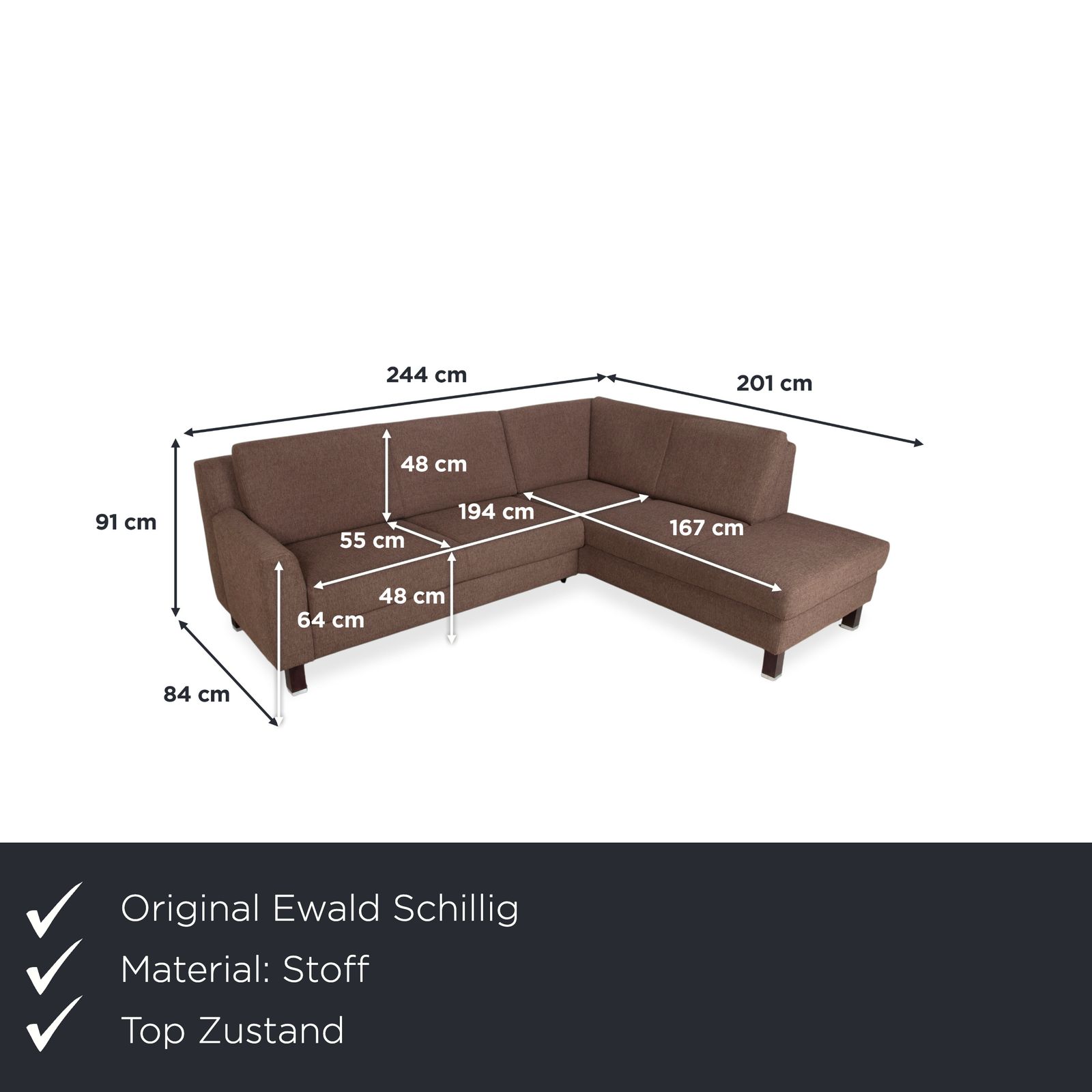 Canapé d'angle Ewald Schillig Flex Plus en tissu brun, fonction manuelle photo furniture