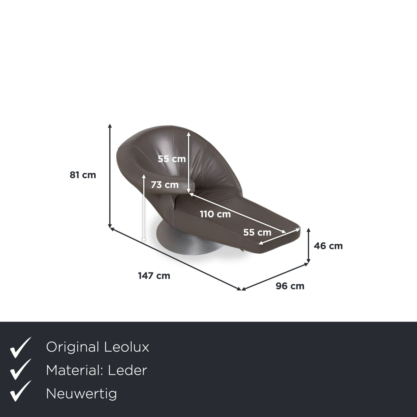 Fauteuil pivotant Leolux Parabolica en cuir gris photo furniture