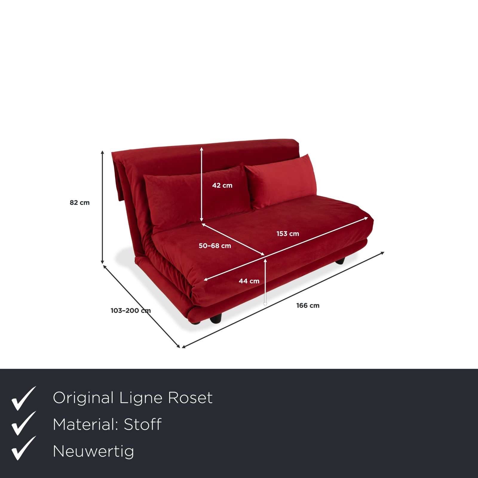 Ligne Roset Multy driezitter, rode stof, zwart frame, manuele slaapfunctie, opnieuw bekleed photo furniture