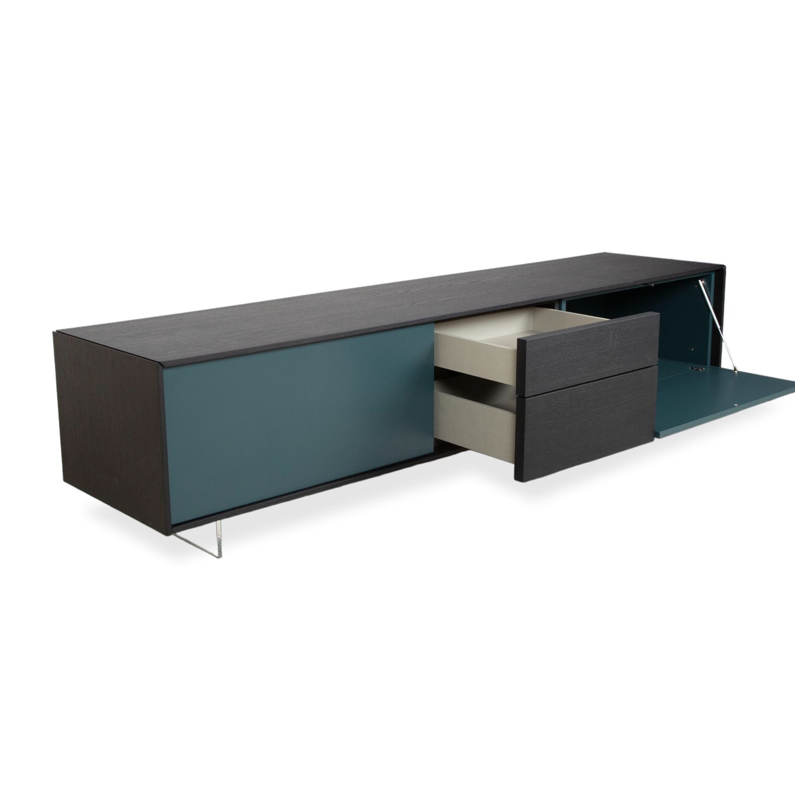 San Giacomo Lampo houten dressoir zwart bruin petrolgroen lowboard photo for sale