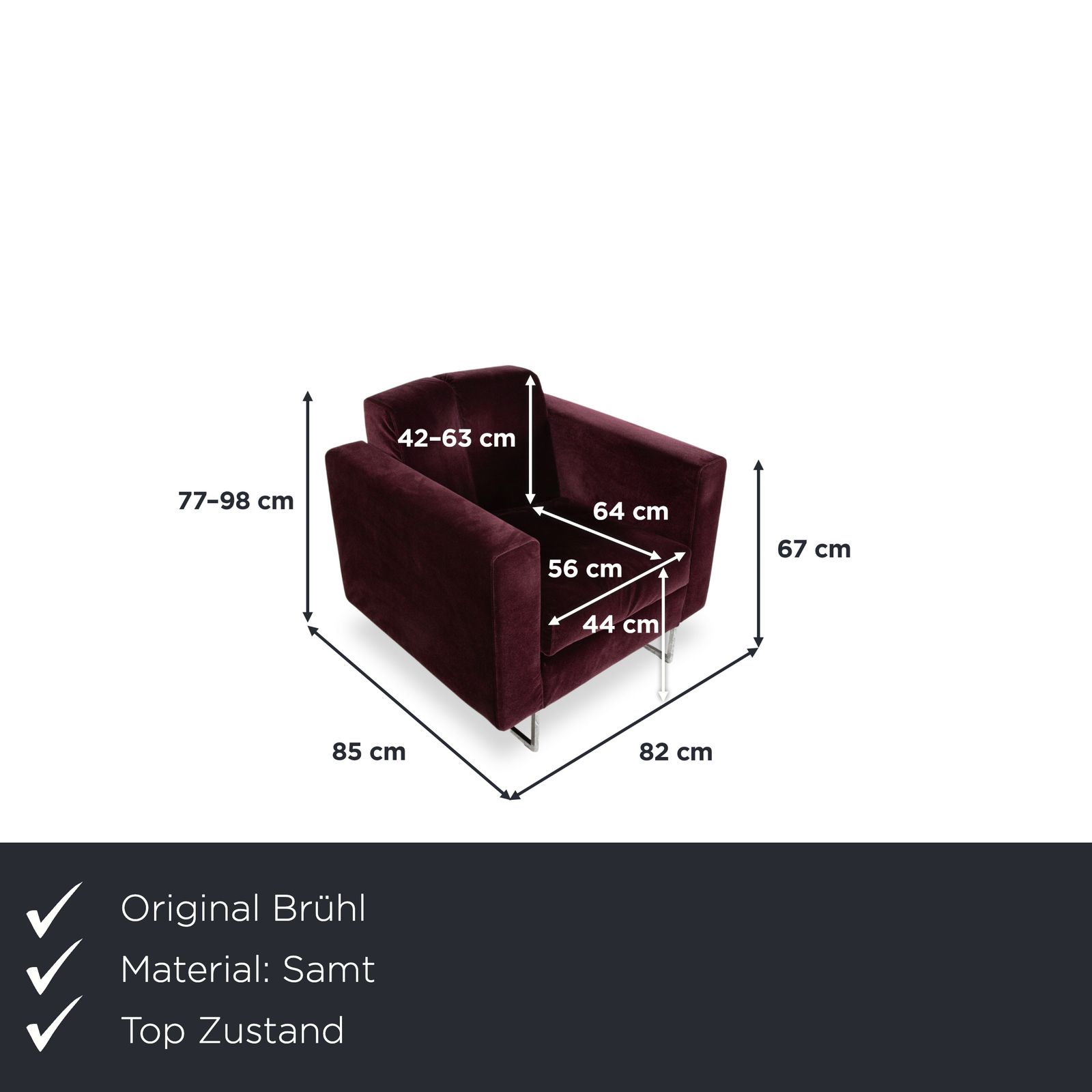 Fauteuil Brühl Embrace en tissu, chrome, velours, velvet, violet, aubergine, fonction manuelle photo furniture