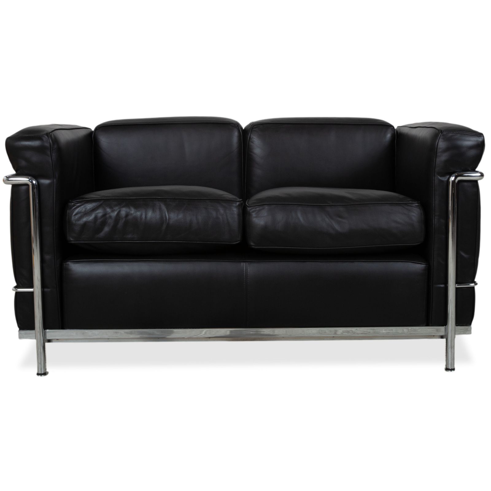 Cassina Le Corbusier Lc 2 Leather Two Seater Black Vintage