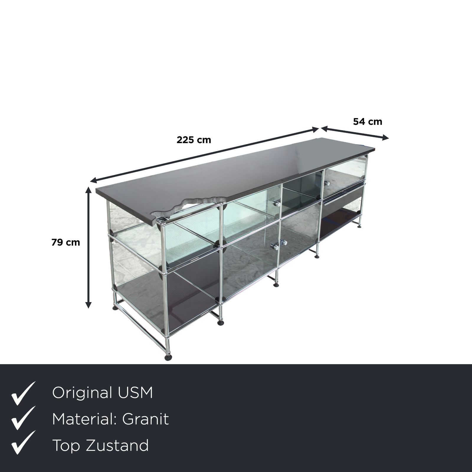 Buffet USM Haller noir, plateau en granit sur mesure photo furniture
