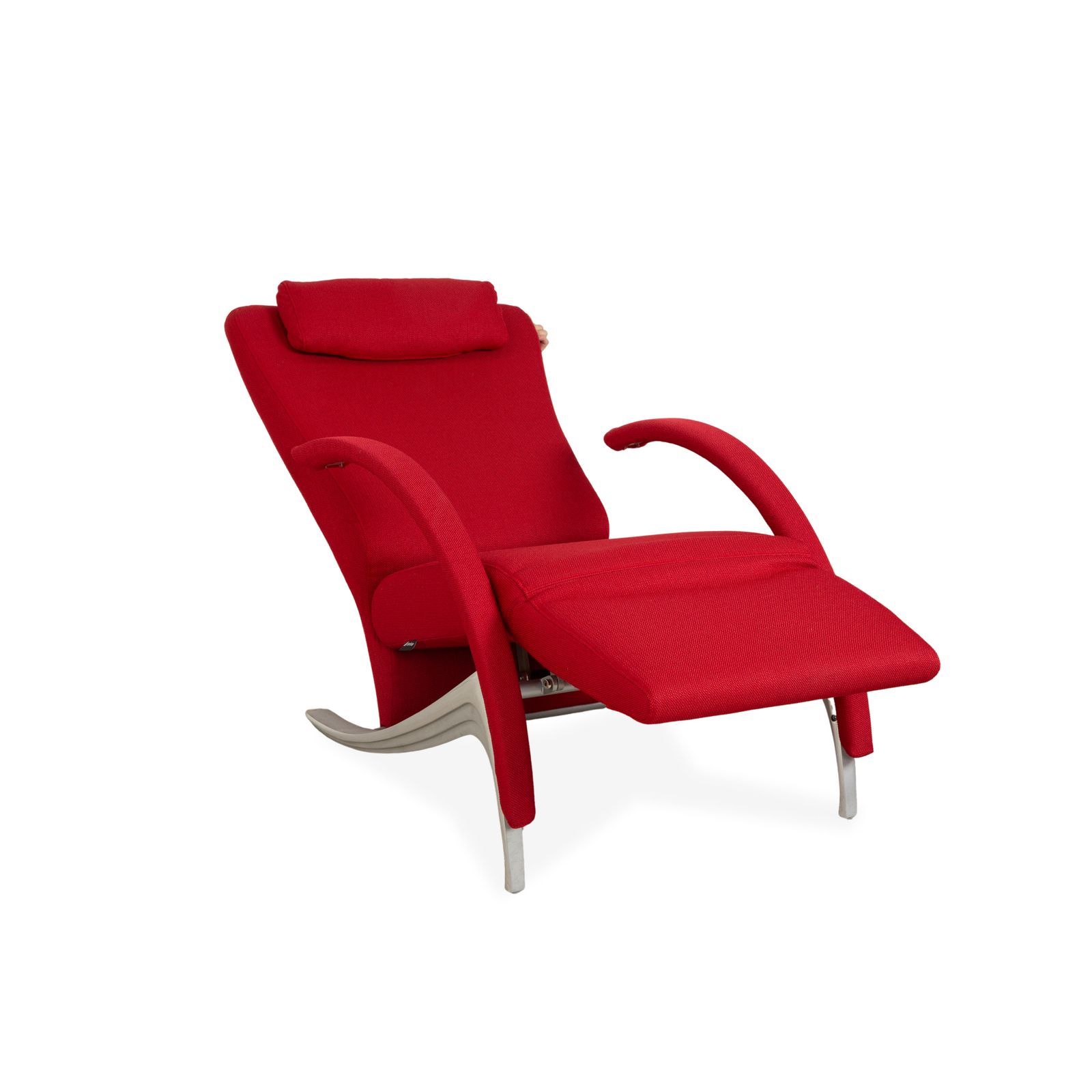 Fauteuil Rolf Benz 3100 en tissu rouge et argent, fonction manuelle, retapissé photo for sale