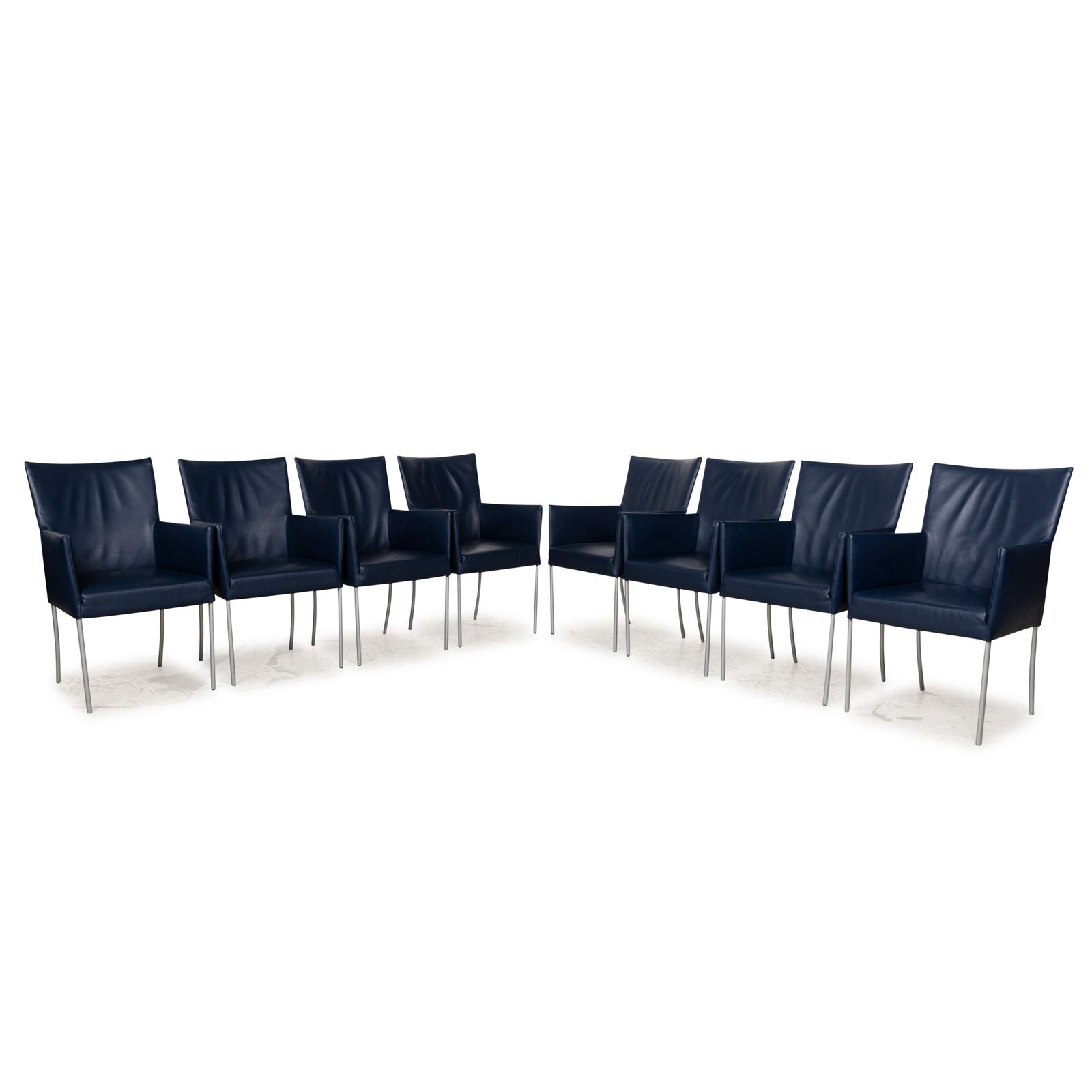 Set van 8 Bert Plantagie Arc E Leren Stoel Blauw Eetkamer