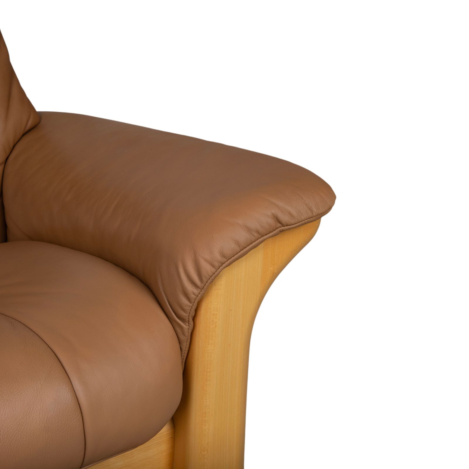 Stressless Windsor driezitsbank, leer en hout, bruin cognac, manuele relaxfunctie photo Meubels