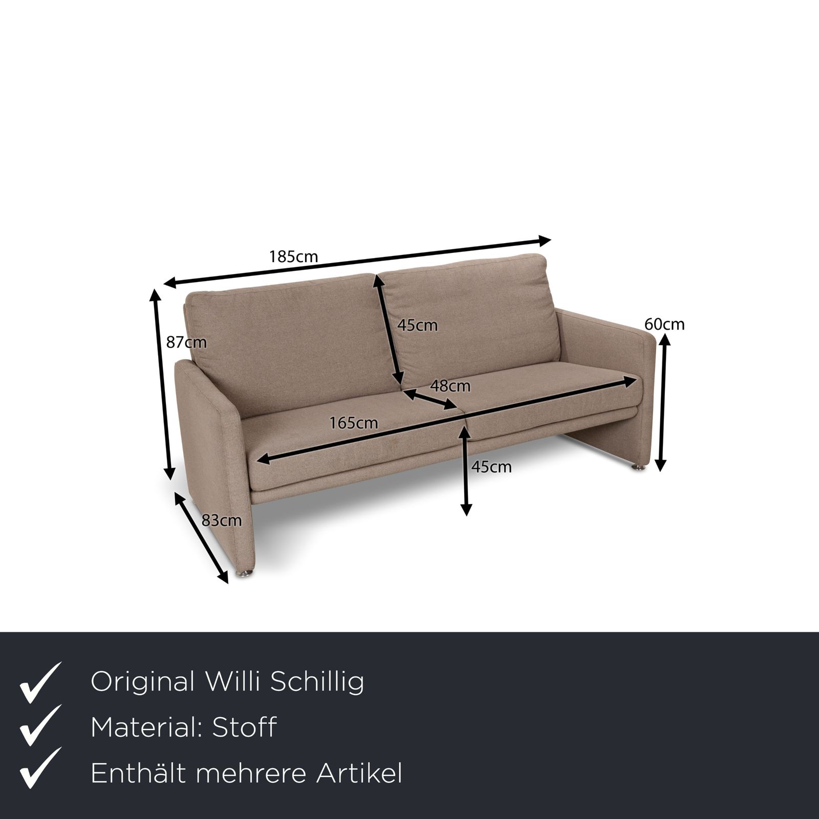 Ensemble de canapés Willi Schillig en tissu beige, trois places photo for sale